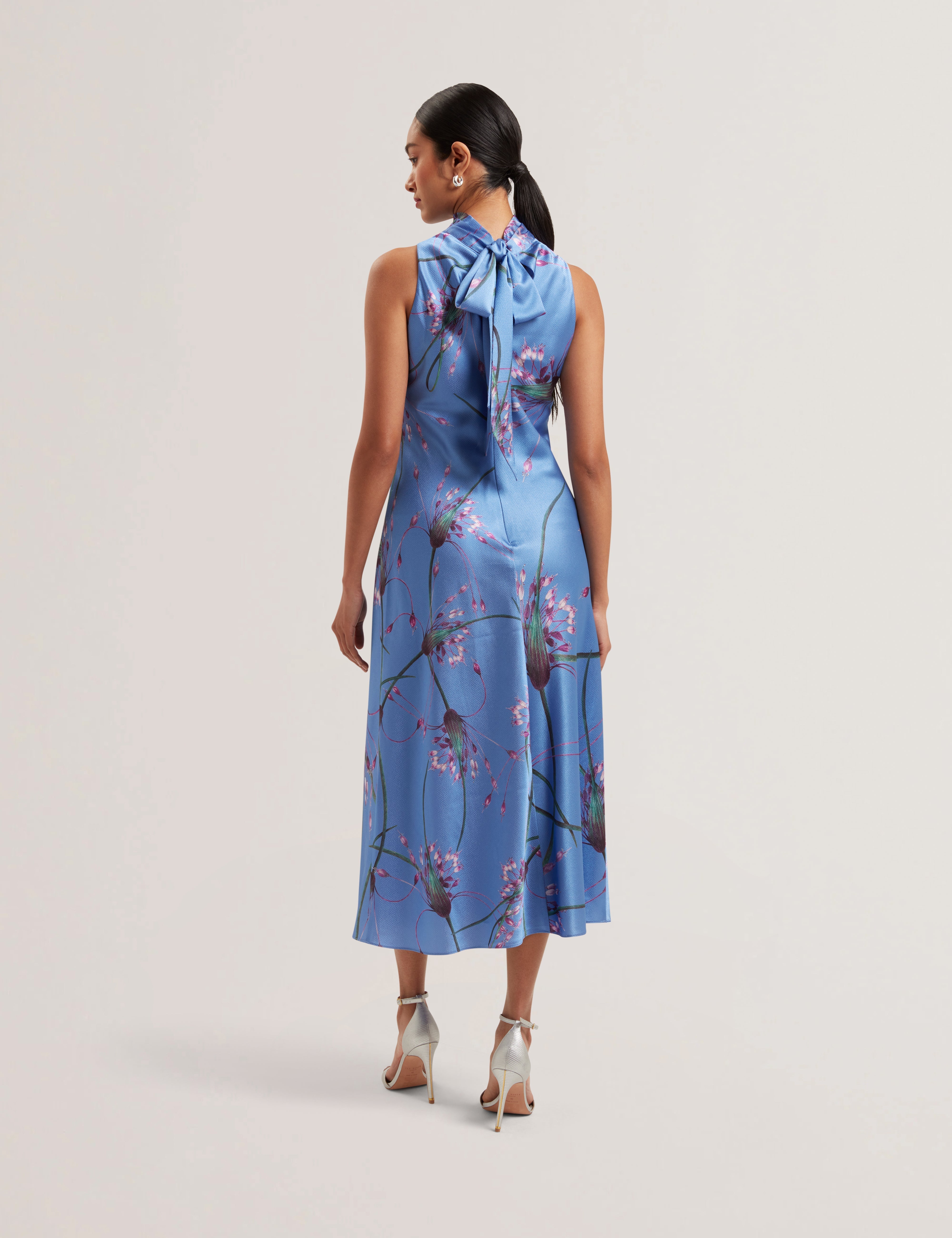 Antua Printed Cowl Neck Midi Slip Dress Lt-Blue