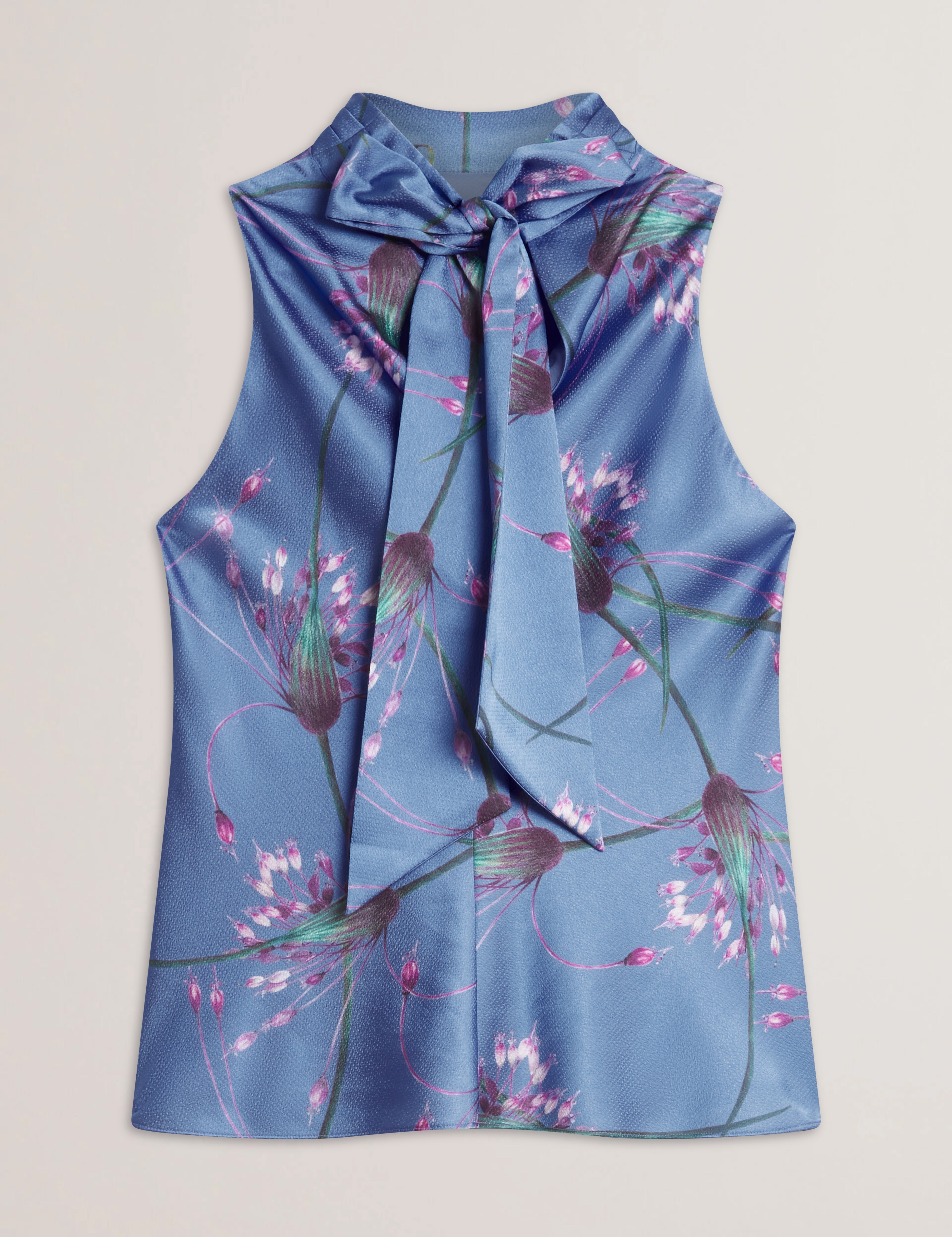 Varosa Printed Sleeveless Cowl Neck Top Lt-Blue