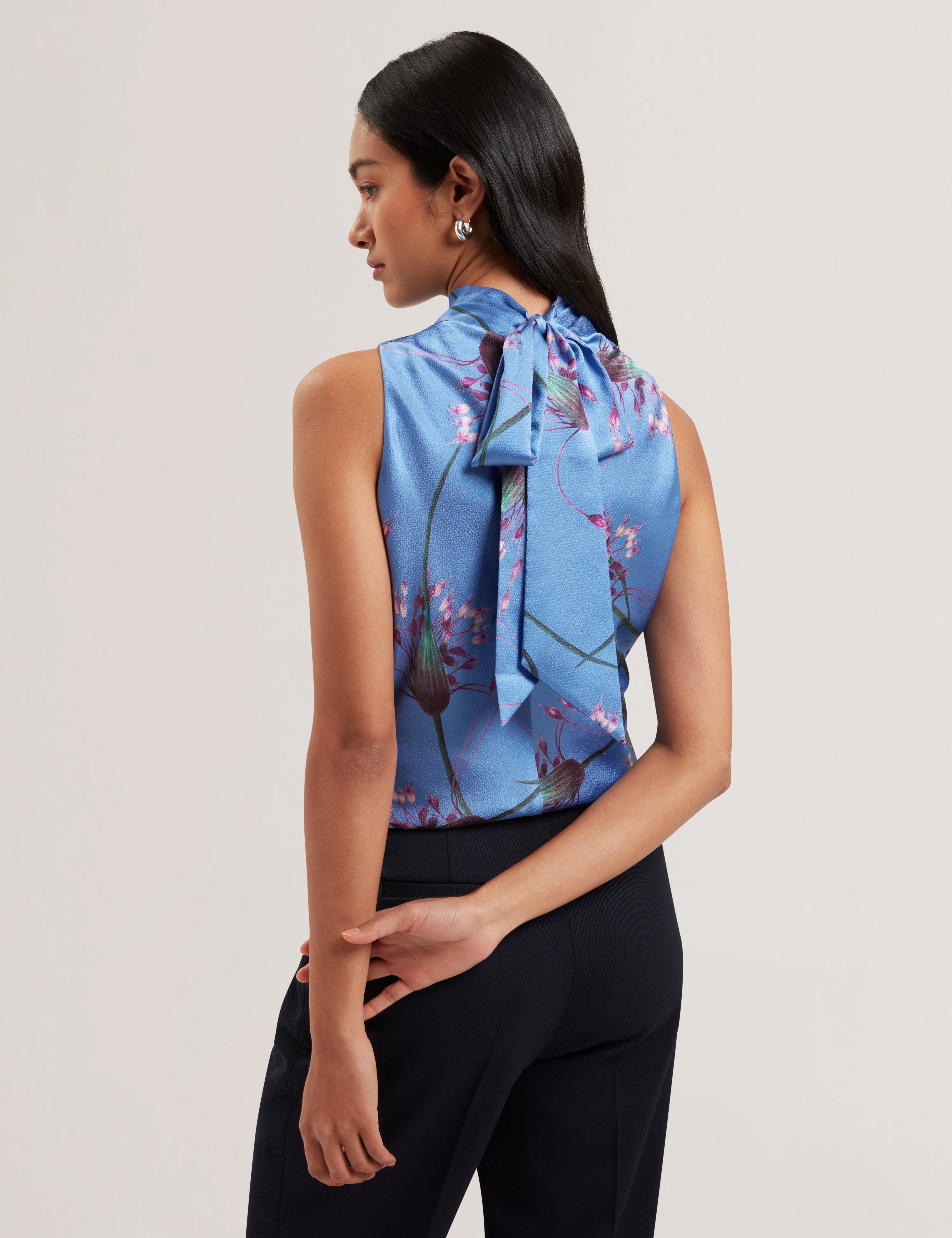 Varosa Printed Sleeveless Cowl Neck Top Lt-Blue