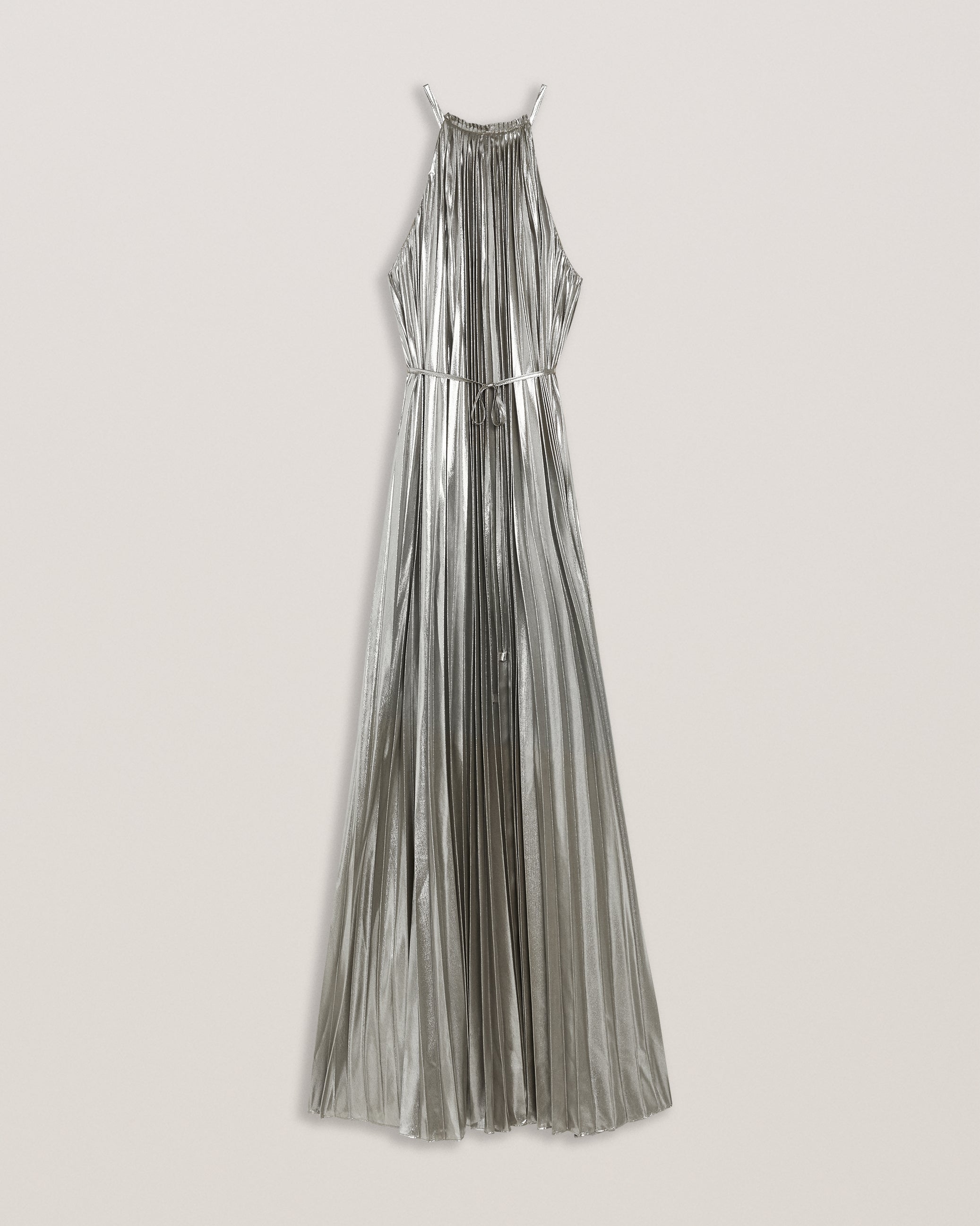 Yalina Halter Neck Midi Dress With Tie Silver