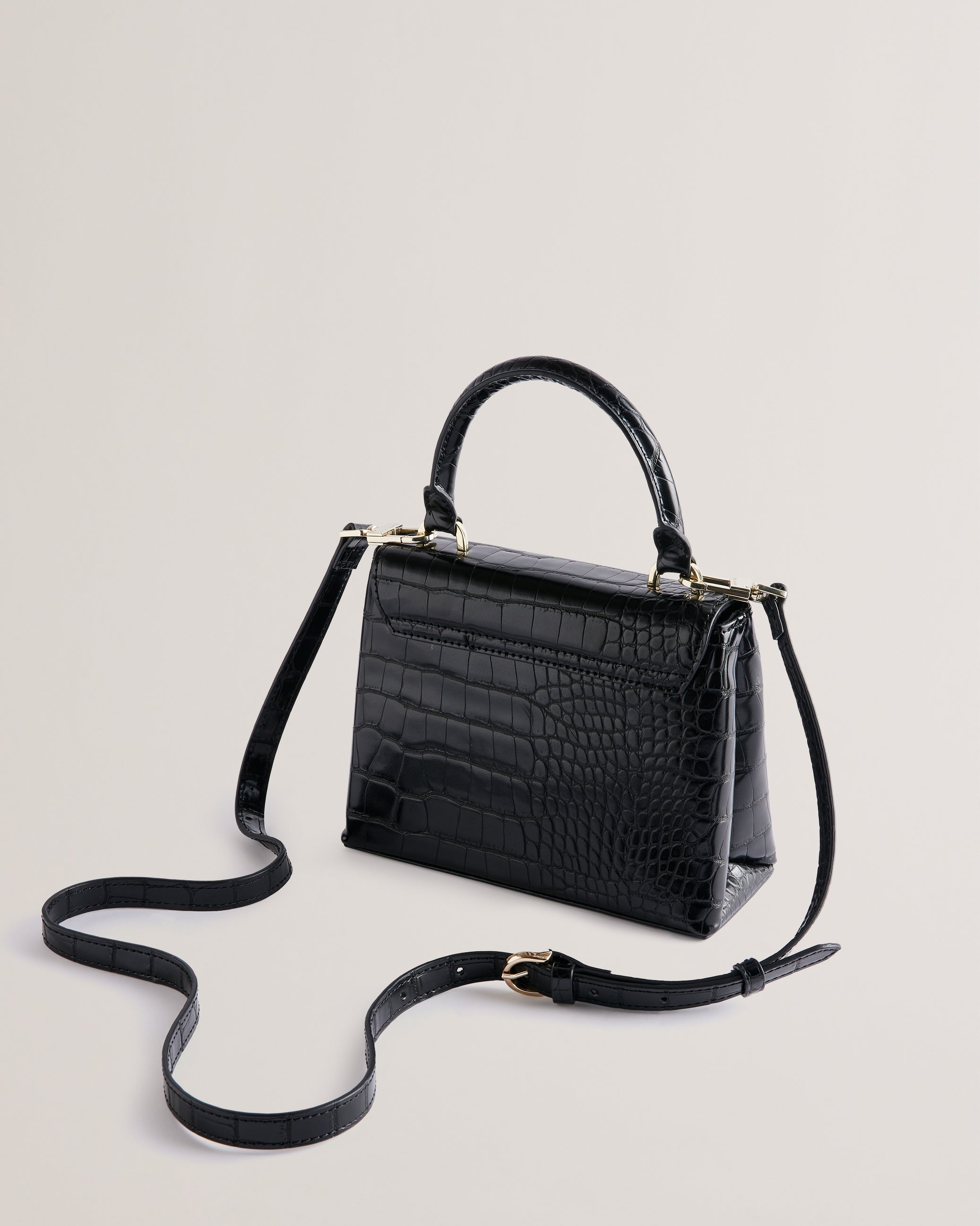 Aynaya Croc Effect Top Handle Small Bag Black