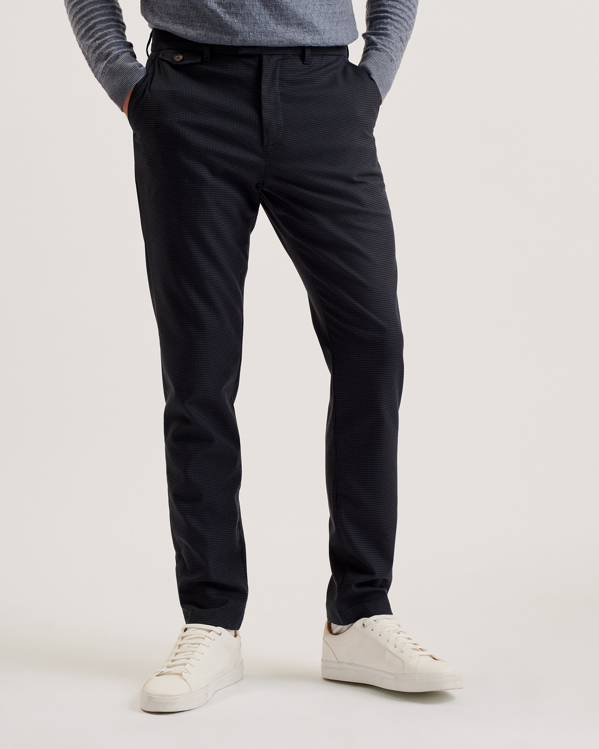 Nounds Mirco Houndstooth Slim Trouser Navy