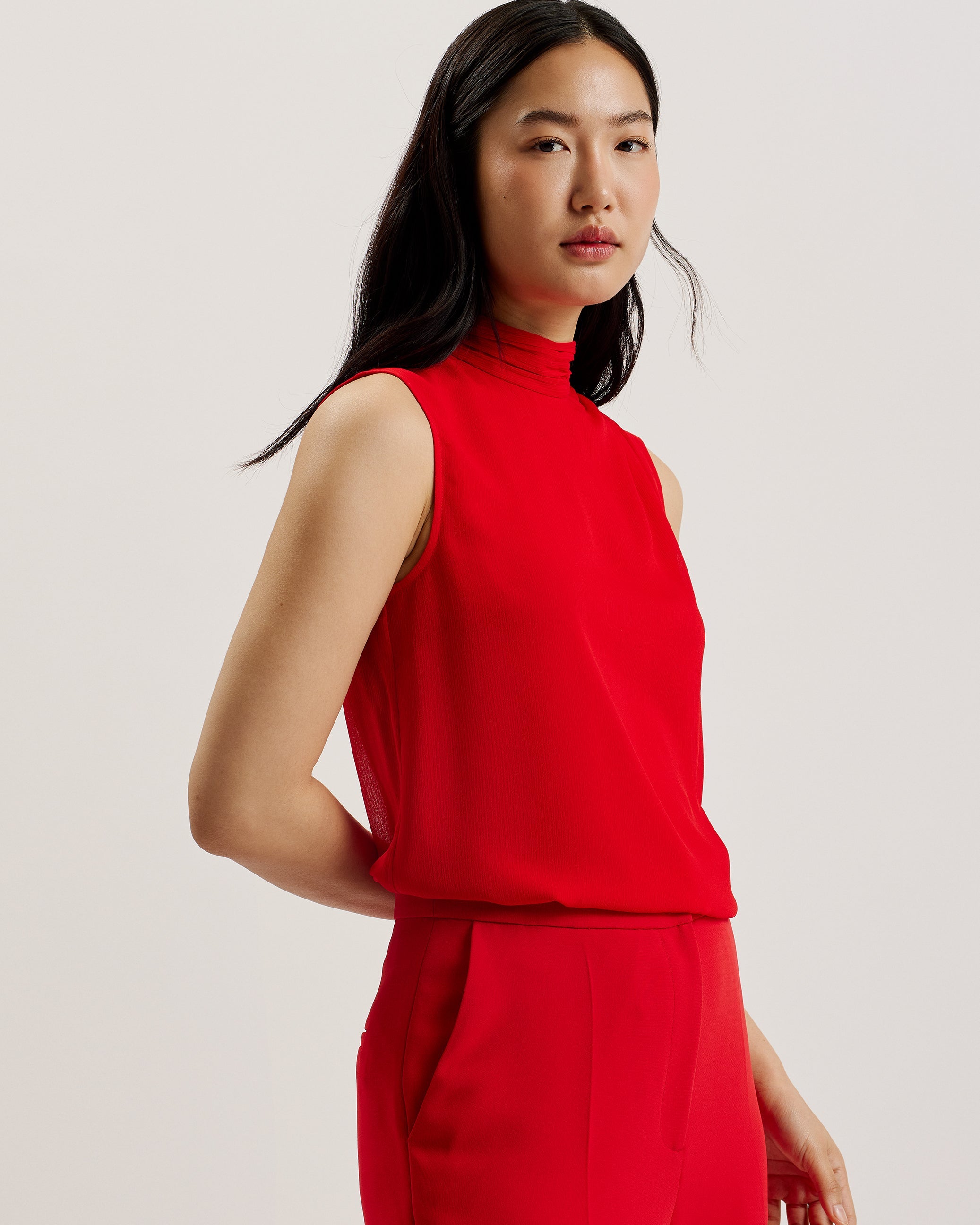 Surka Sleeveless Neck Tie Top Red