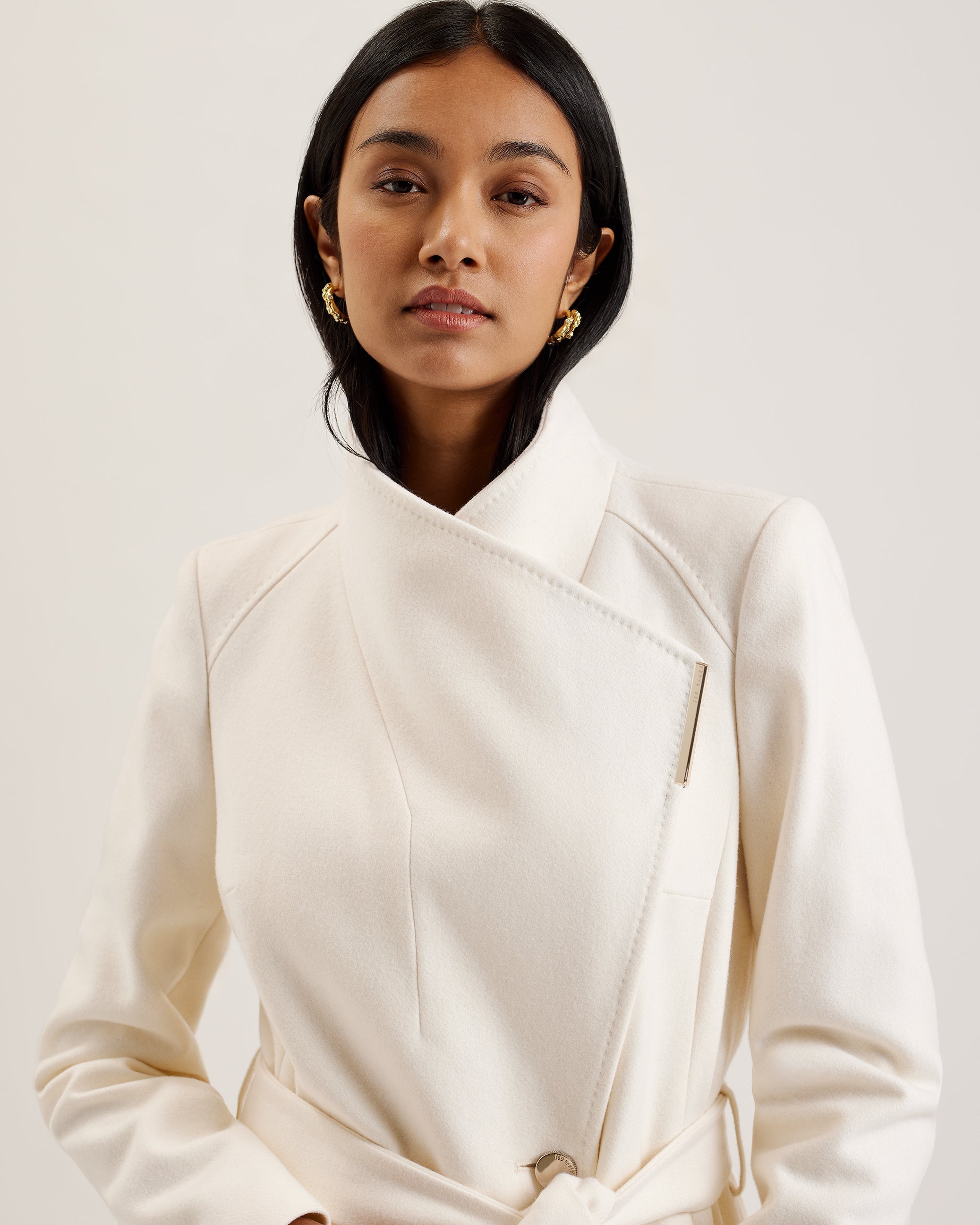 Rosemax Maxi Belted Wool Wrap Coat Ivory