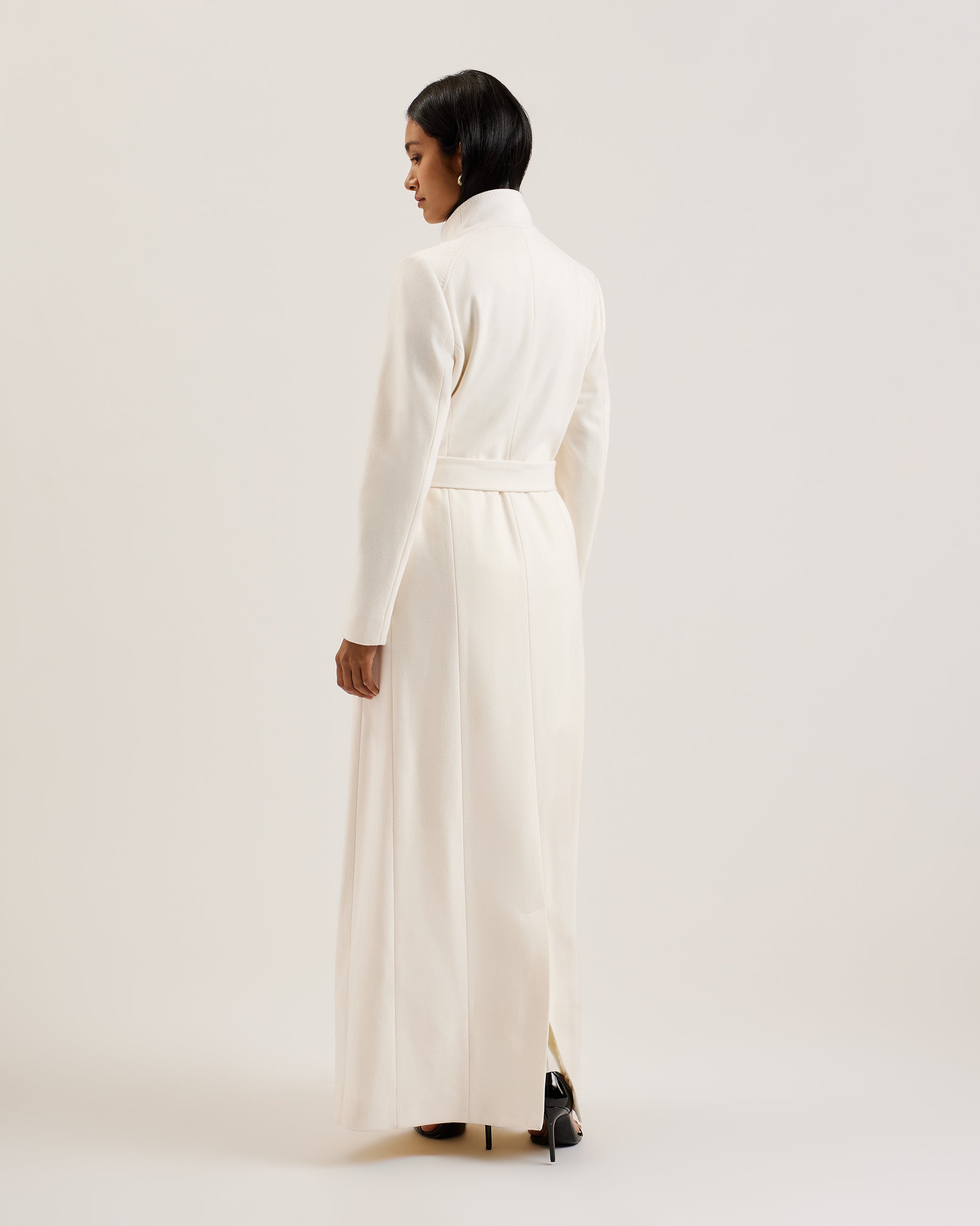 Rosemax Maxi Belted Wool Wrap Coat Ivory