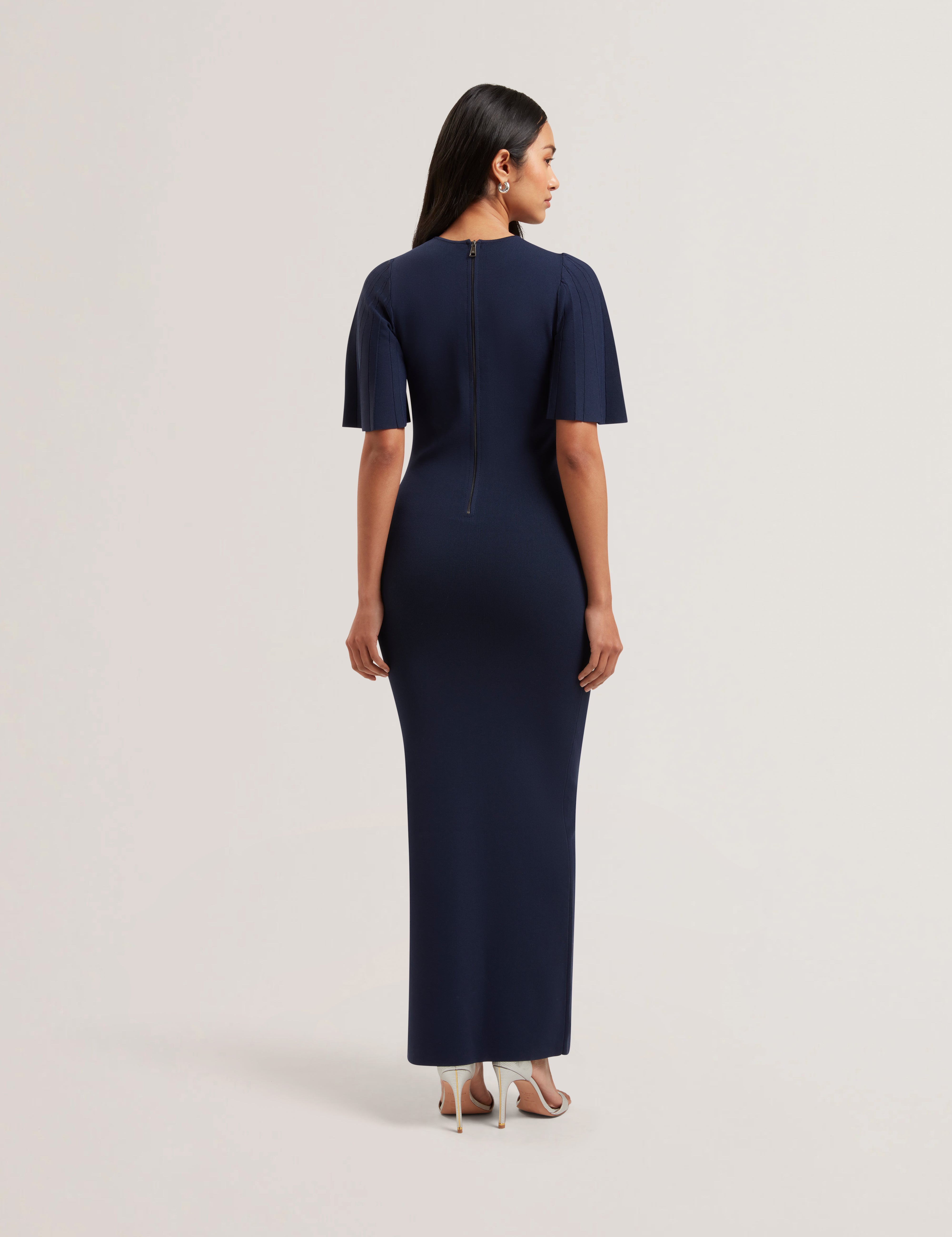 Celinha Angel Sleeve Knitted Maxi Dress Navy