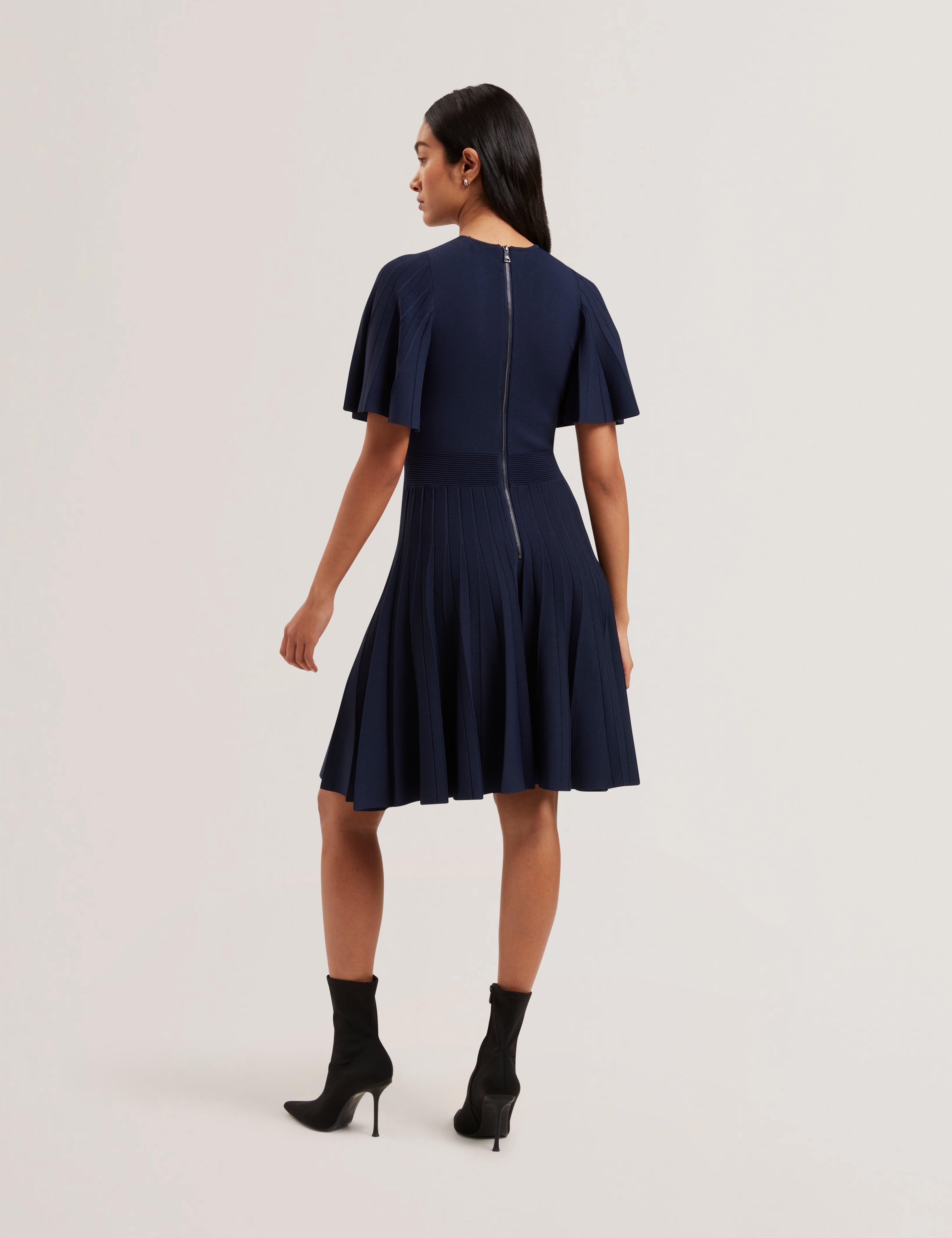 Alenha Knitted Angel Sleeve Mini Dress Navy
