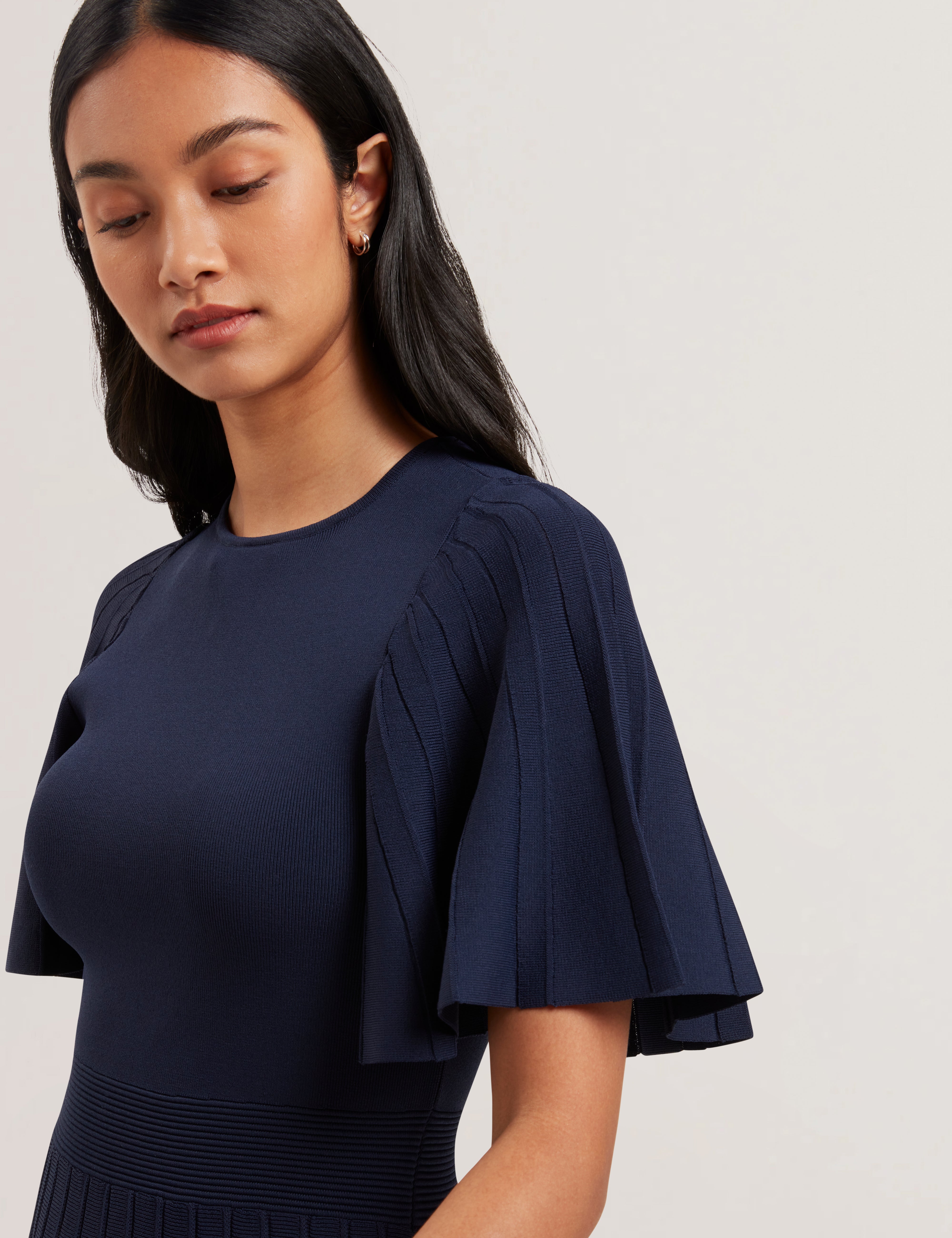 Alenha Knitted Angel Sleeve Mini Dress Navy