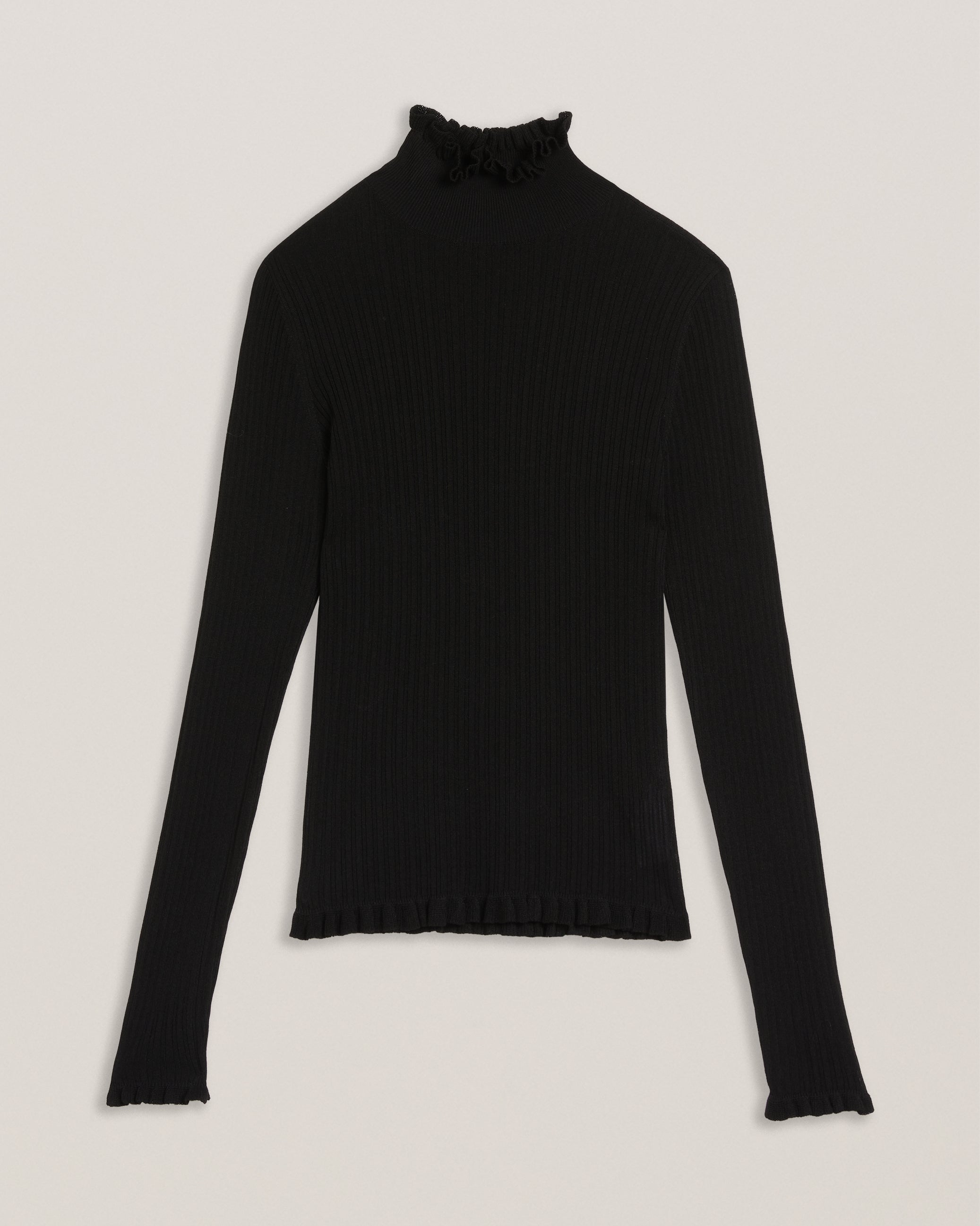 Janittt Rib Funnel Neck Frill Jumper Black