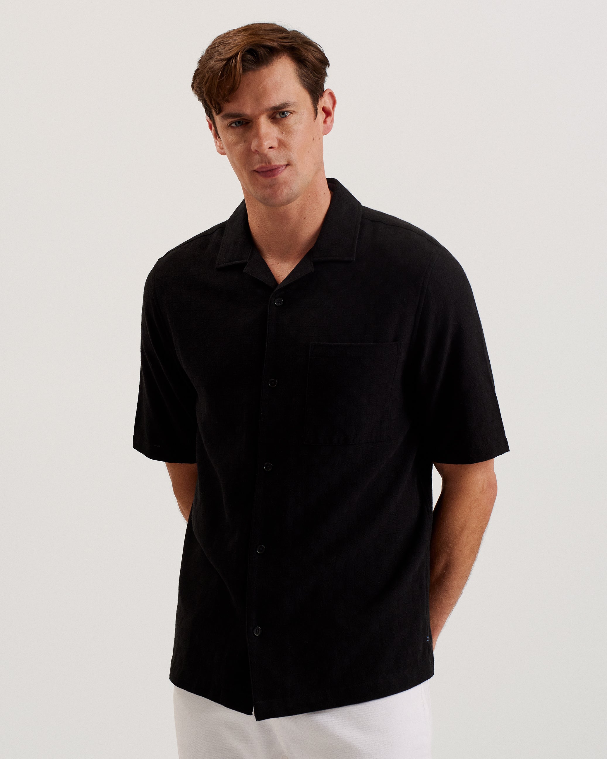 Beckfor Ss Oversized Textured Check Shirt Black