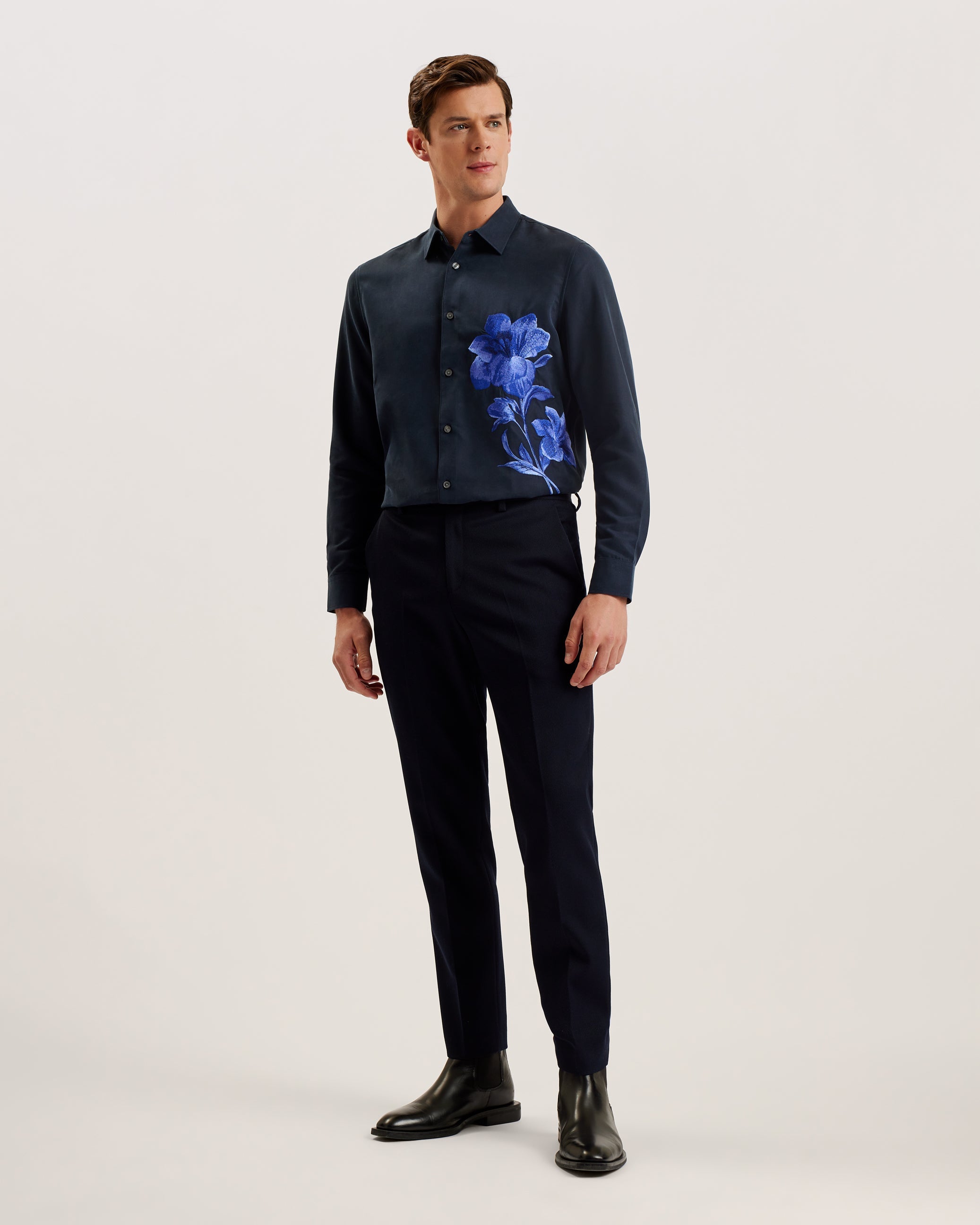 Nessmen Ls Relaxed Fit Embroidered Shirt Navy