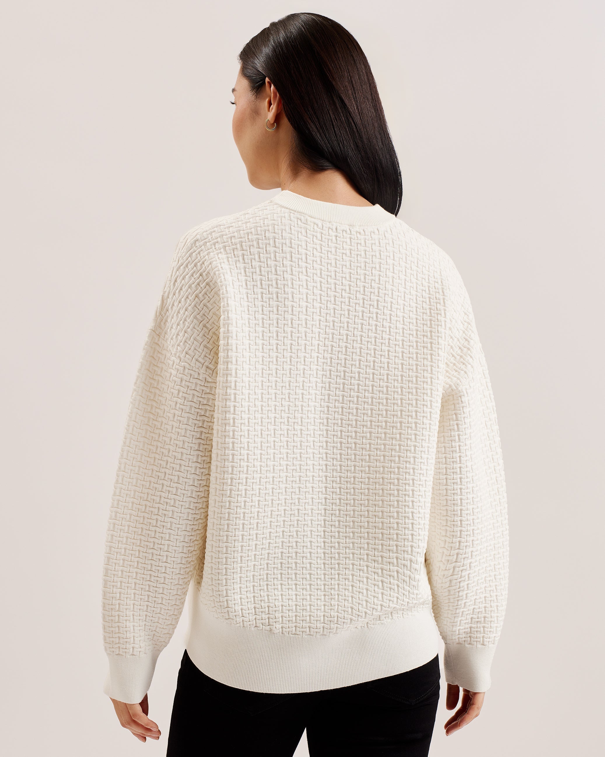 Tedtyy Jacquard Knitted Crew Neck Sweater Ivory