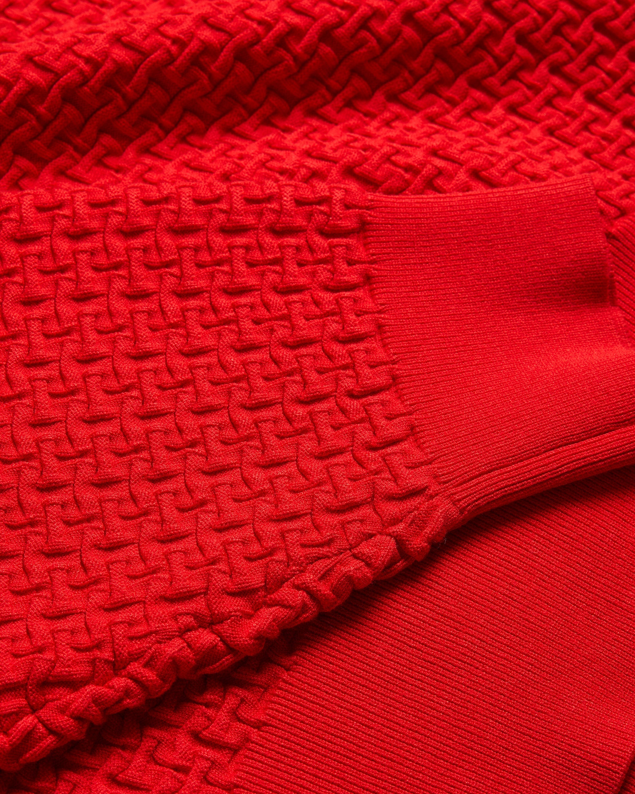 Tedtyy Jacquard Knitted Crew Neck Sweater Red