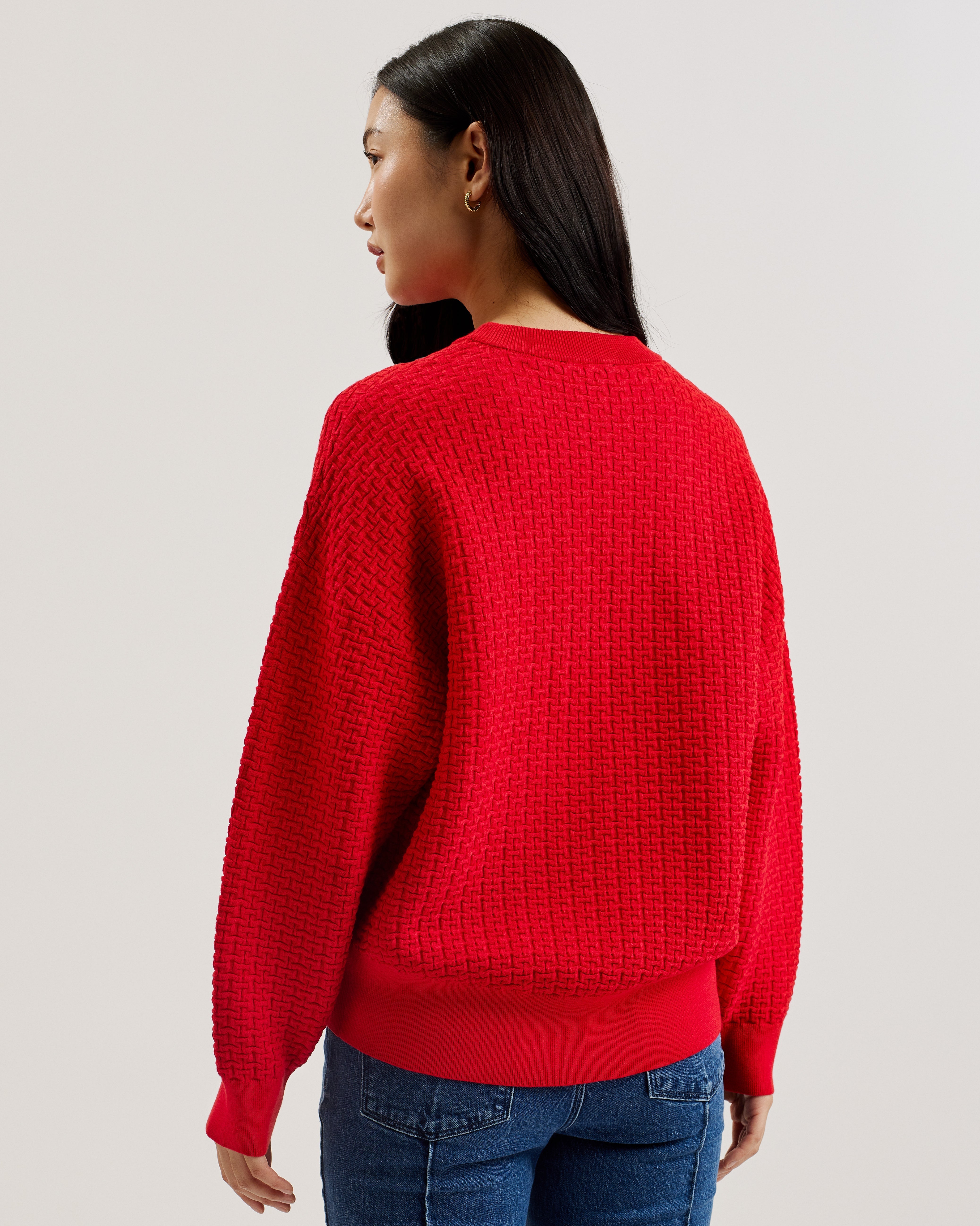 Tedtyy Jacquard Knitted Crew Neck Sweater Red