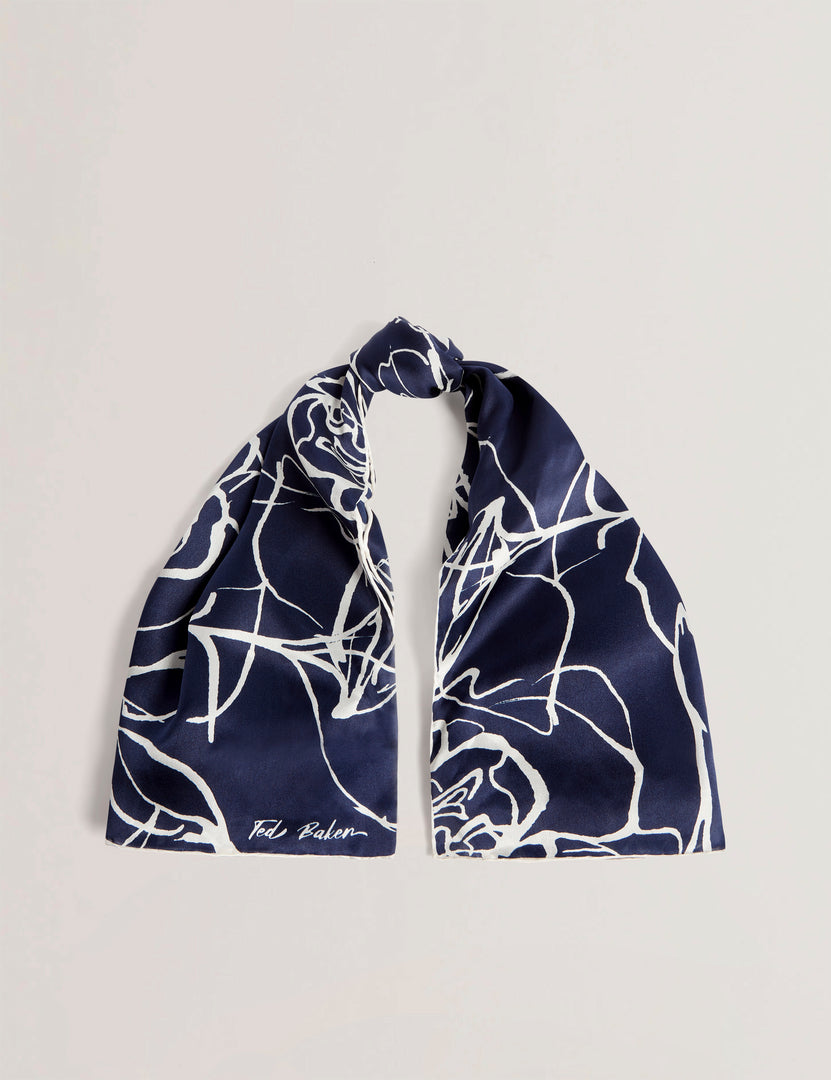 Dennise Linear Rose Silk Square Scarf Navy