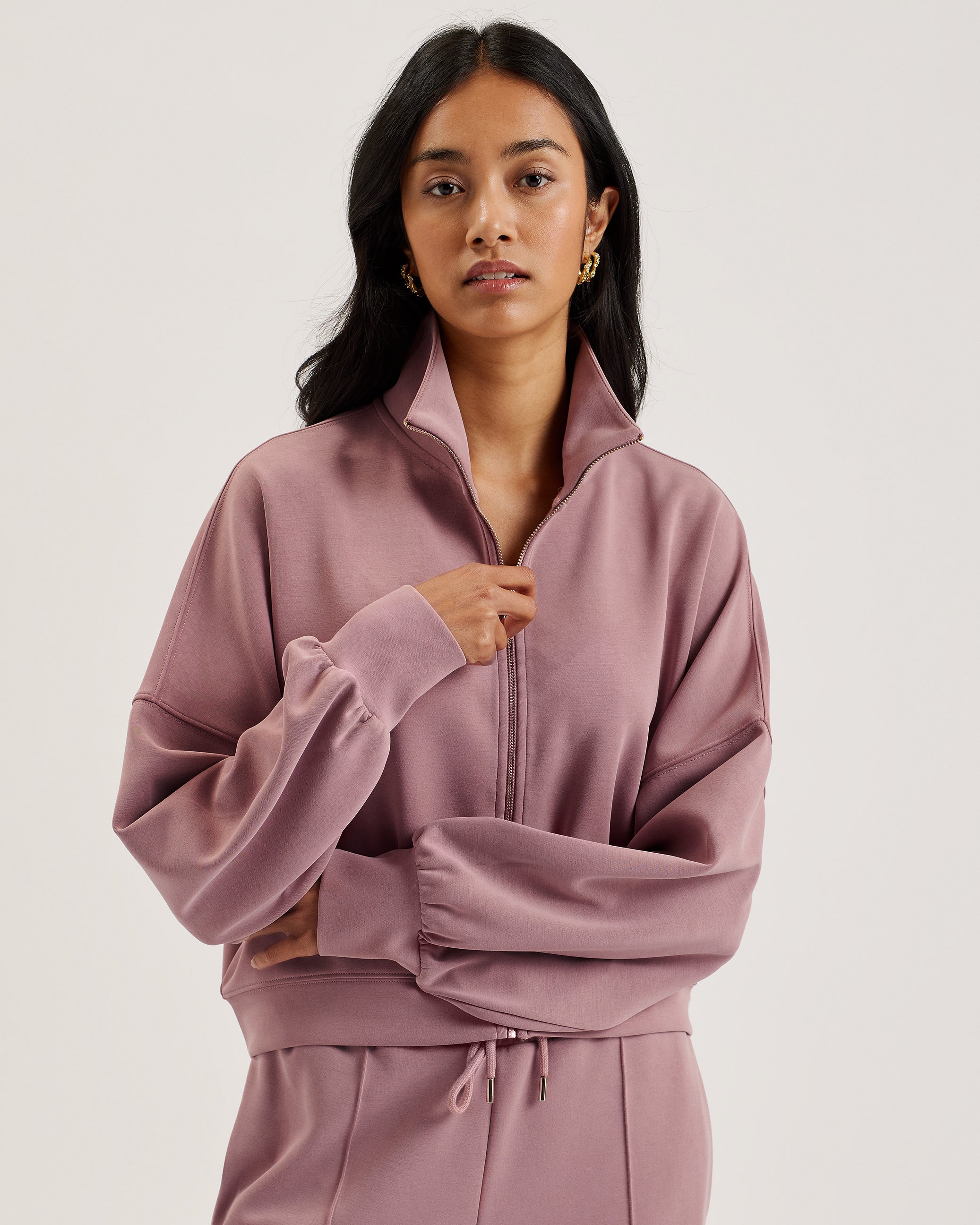 Arorha Zip Through Funnel Neck Sweat Dusky-Pink