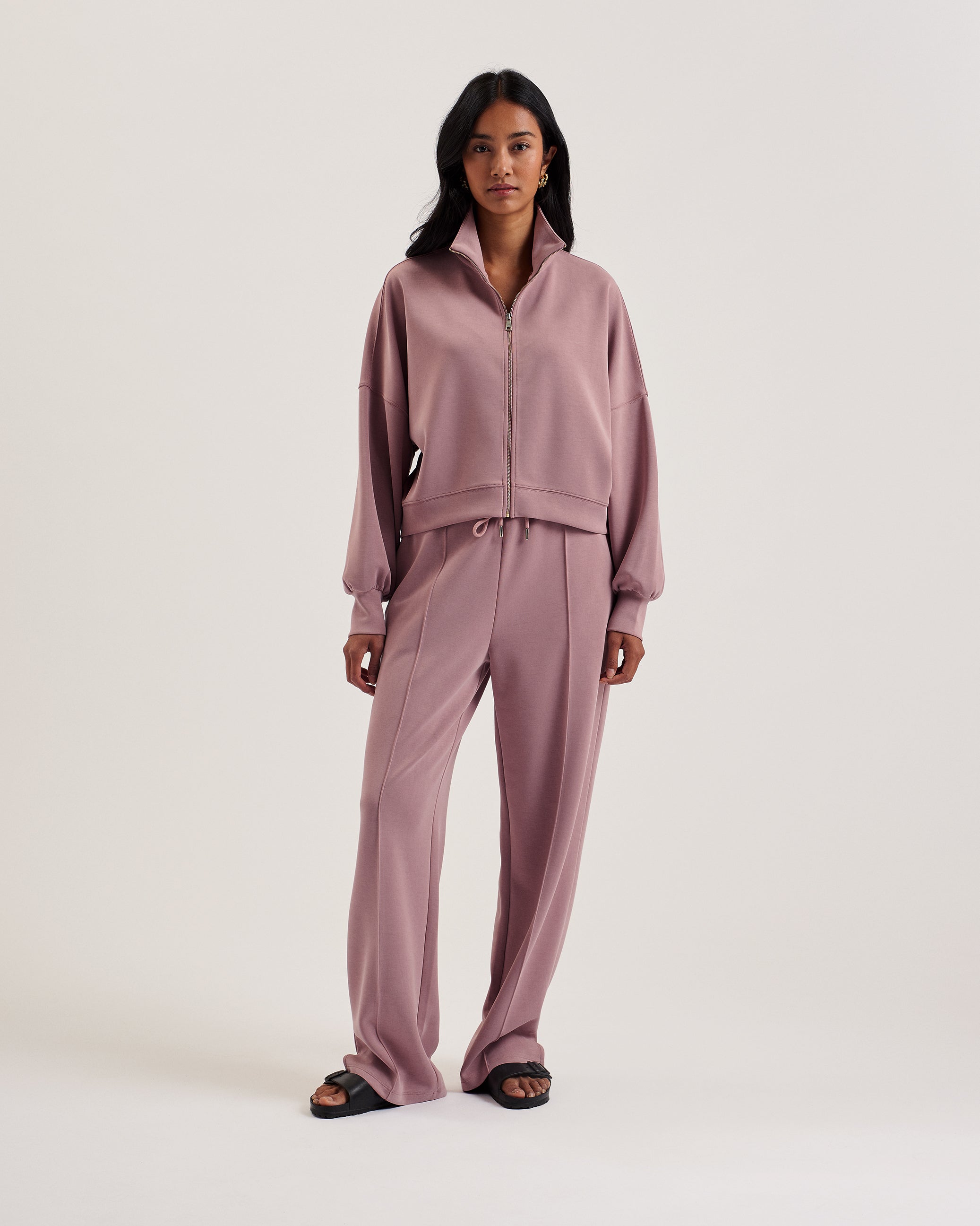 Arorha Zip Through Funnel Neck Sweat Dusky-Pink