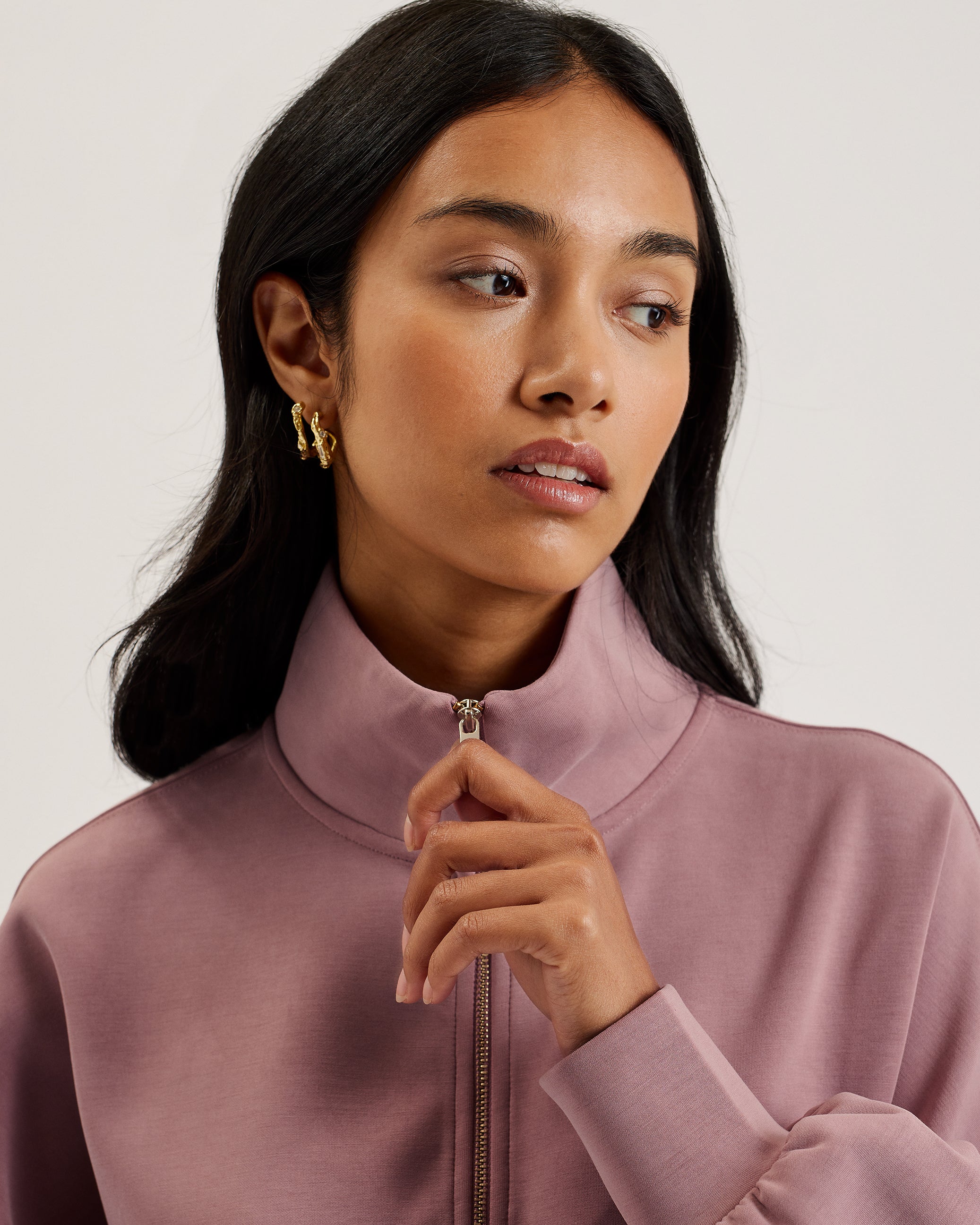 Arorha Zip Through Funnel Neck Sweat Dusky-Pink