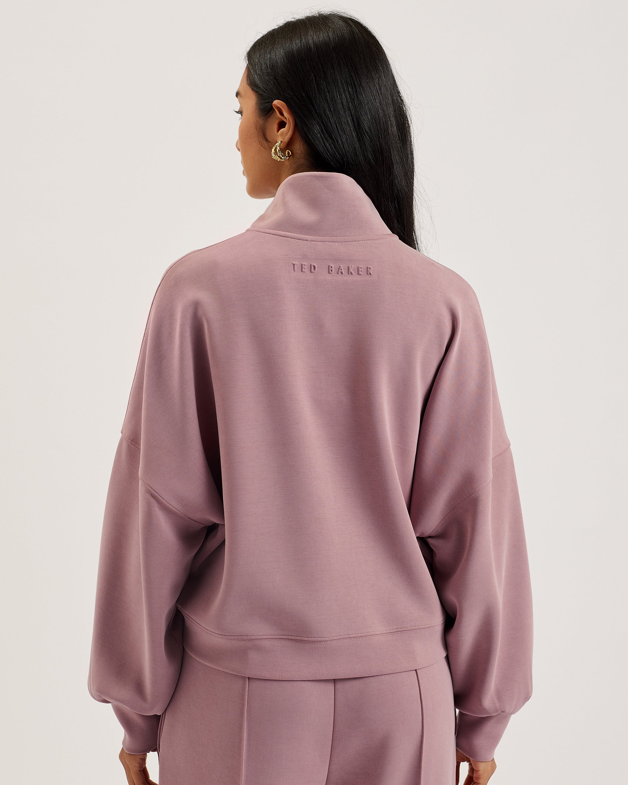 Arorha Zip Through Funnel Neck Sweat Dusky-Pink