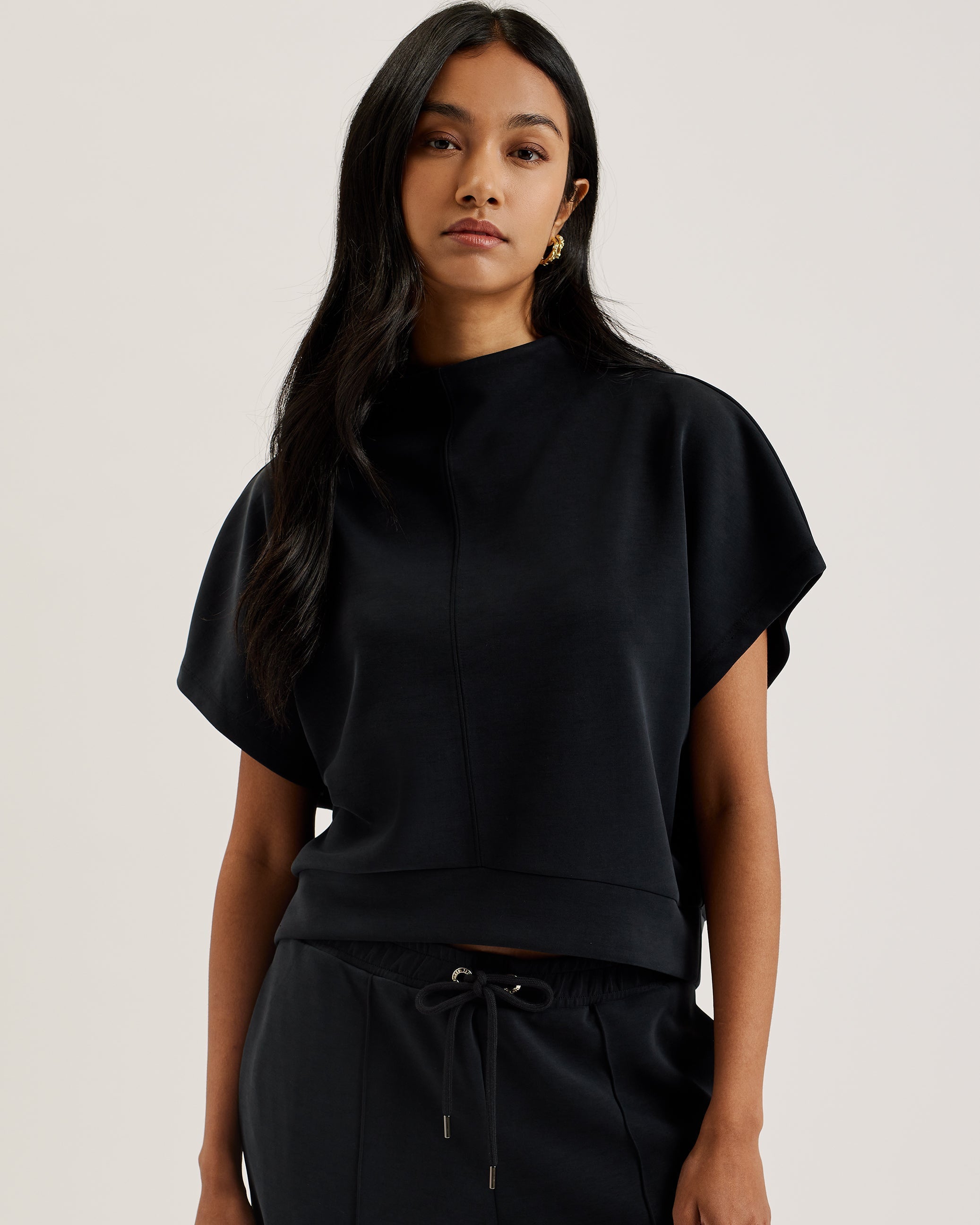 Haliyy Cupro Funnel Neck Sweat Tee Black