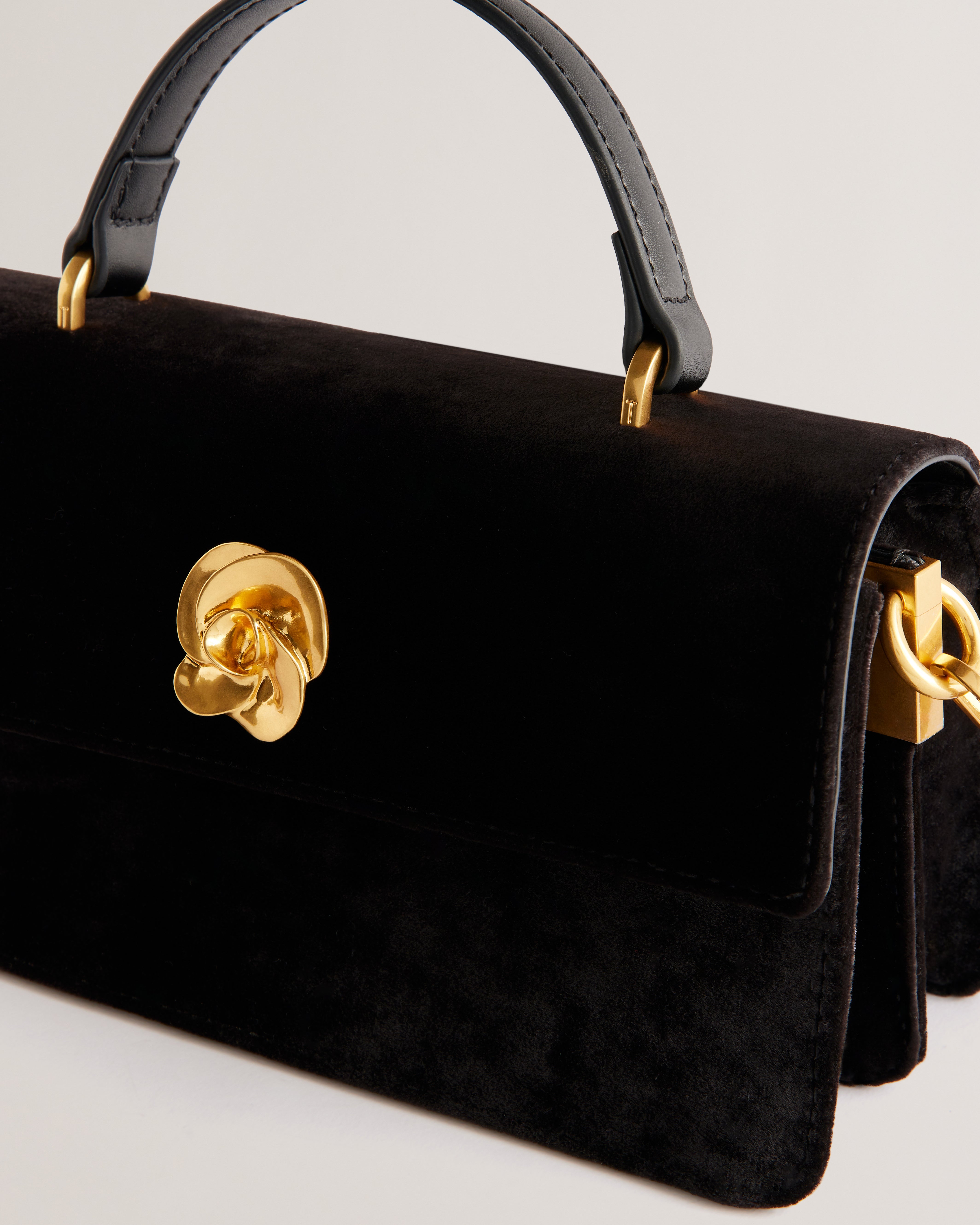 Rosany Elongated Velvet Top Handle Rose Bag Black