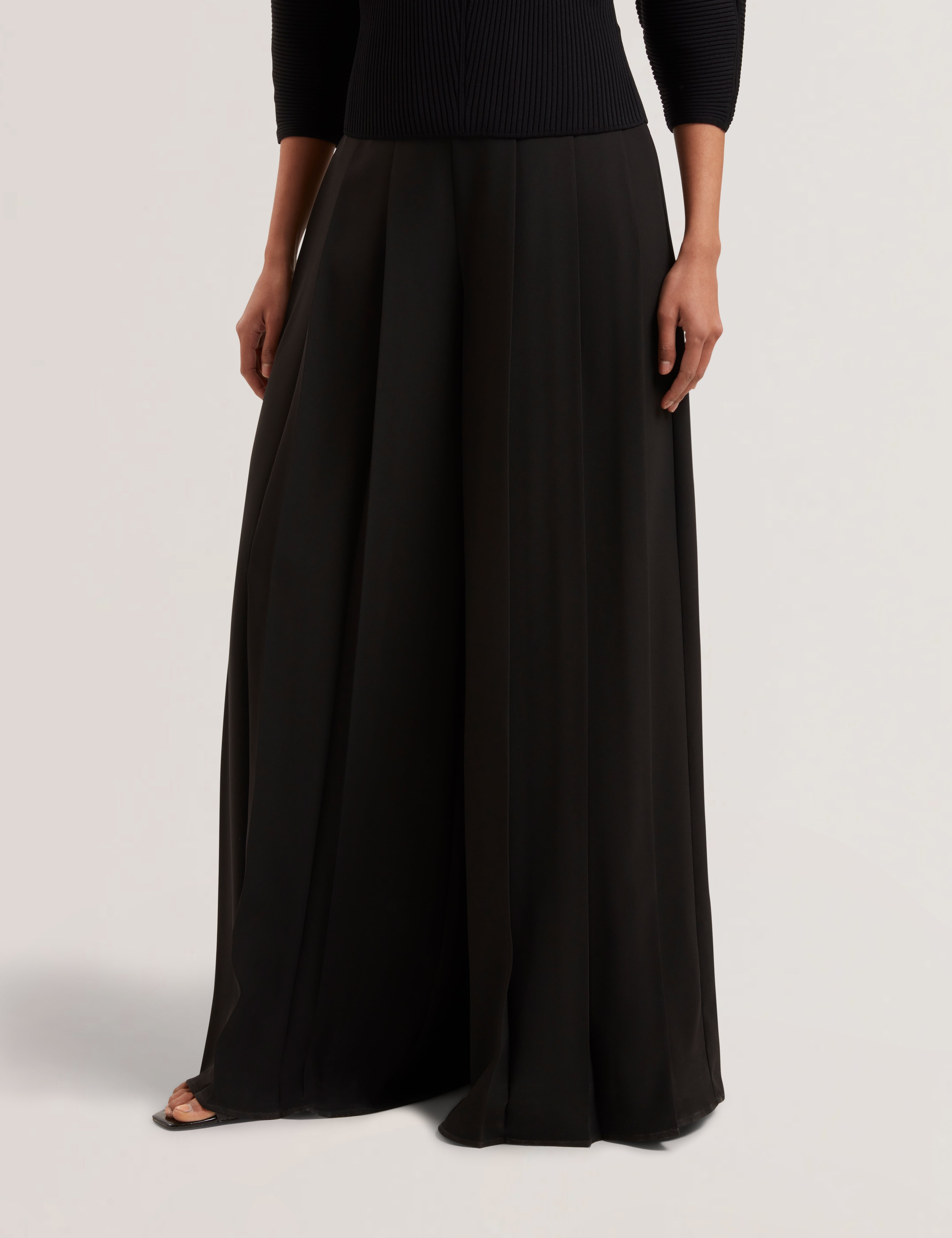 Pleata Box Pleat Wide Leg Trouser Black