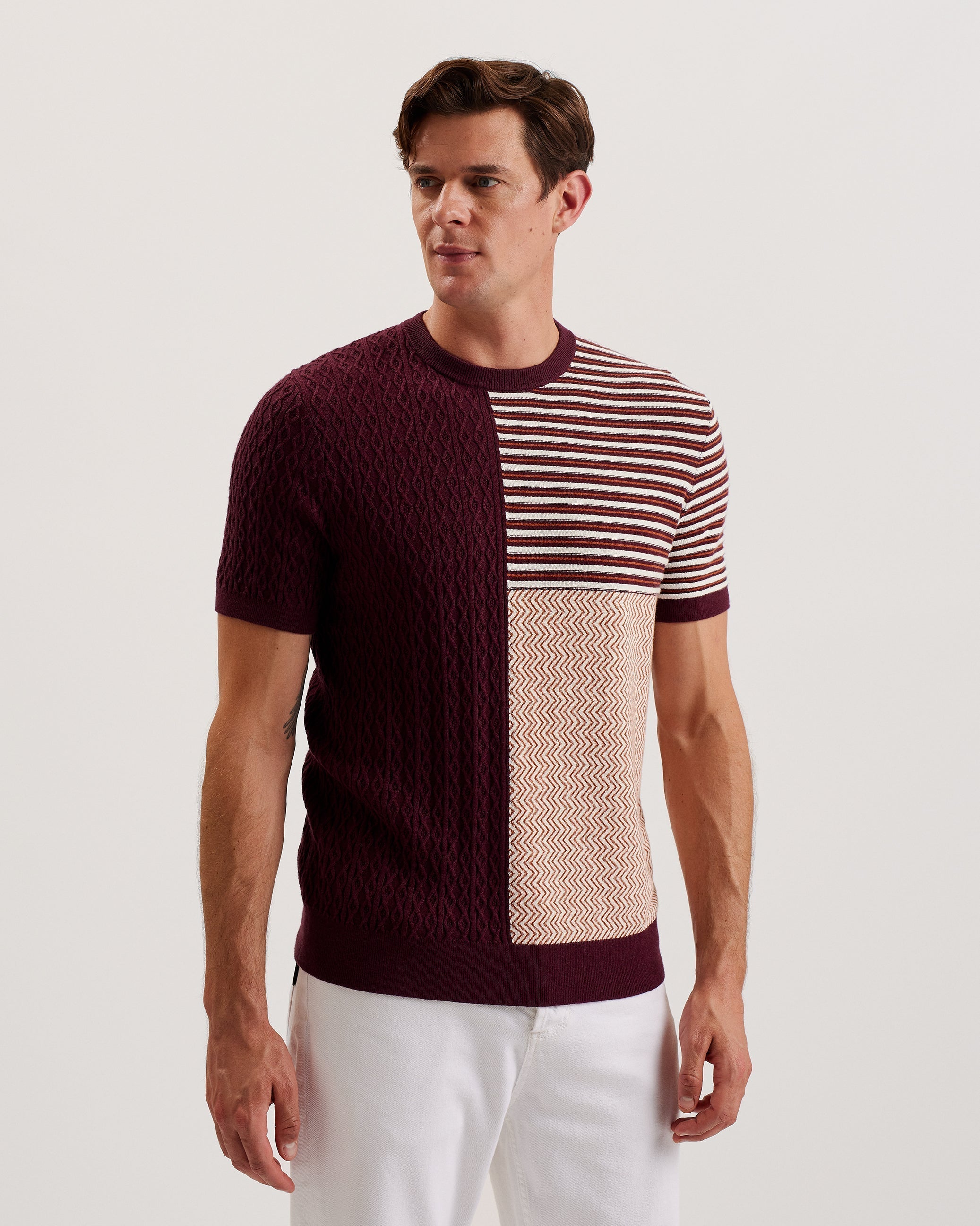 Doorset Ss Regular Multi Stitched T-Shirt Maroon