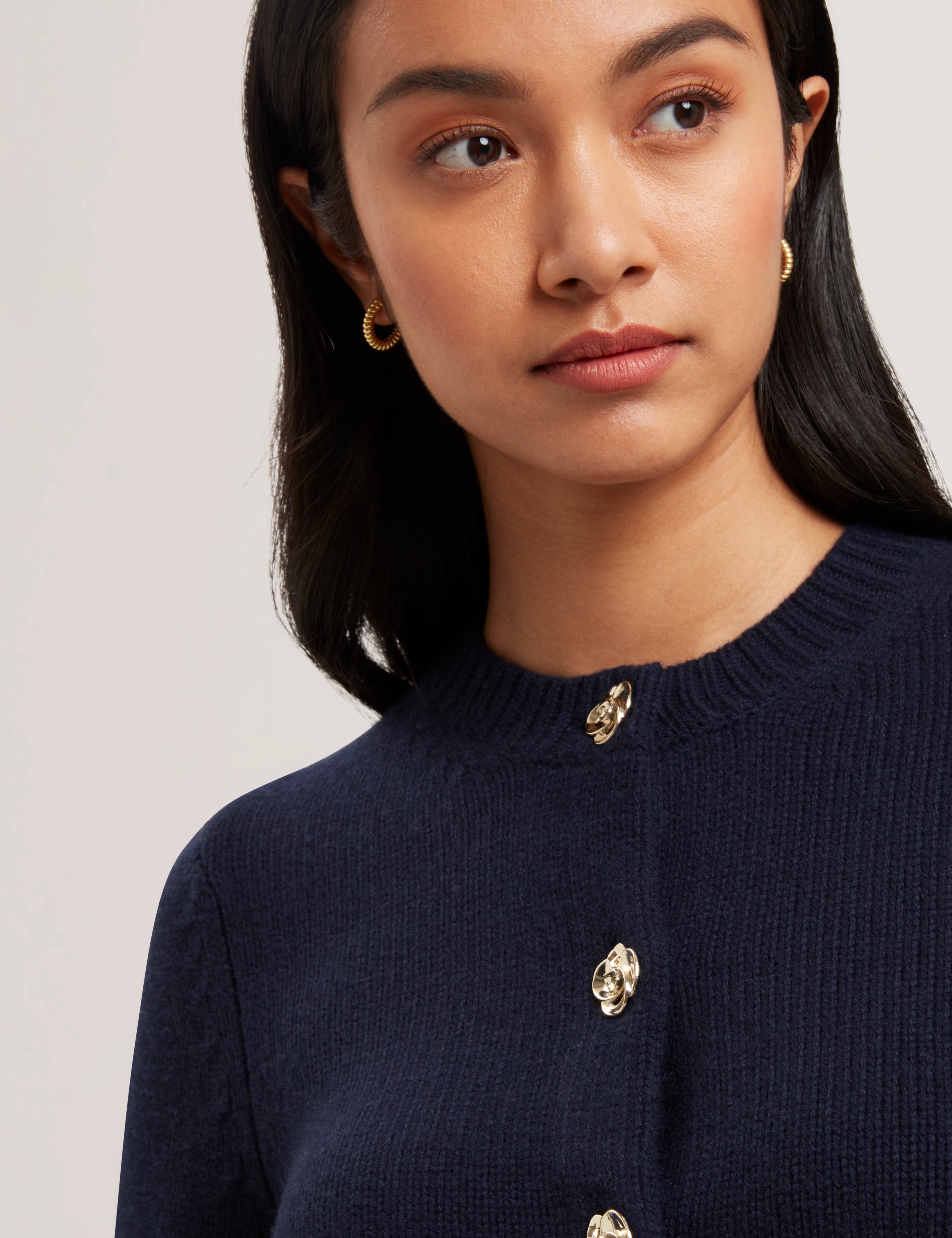 Jaycey Rose Button Crew Neck Cardigan Navy