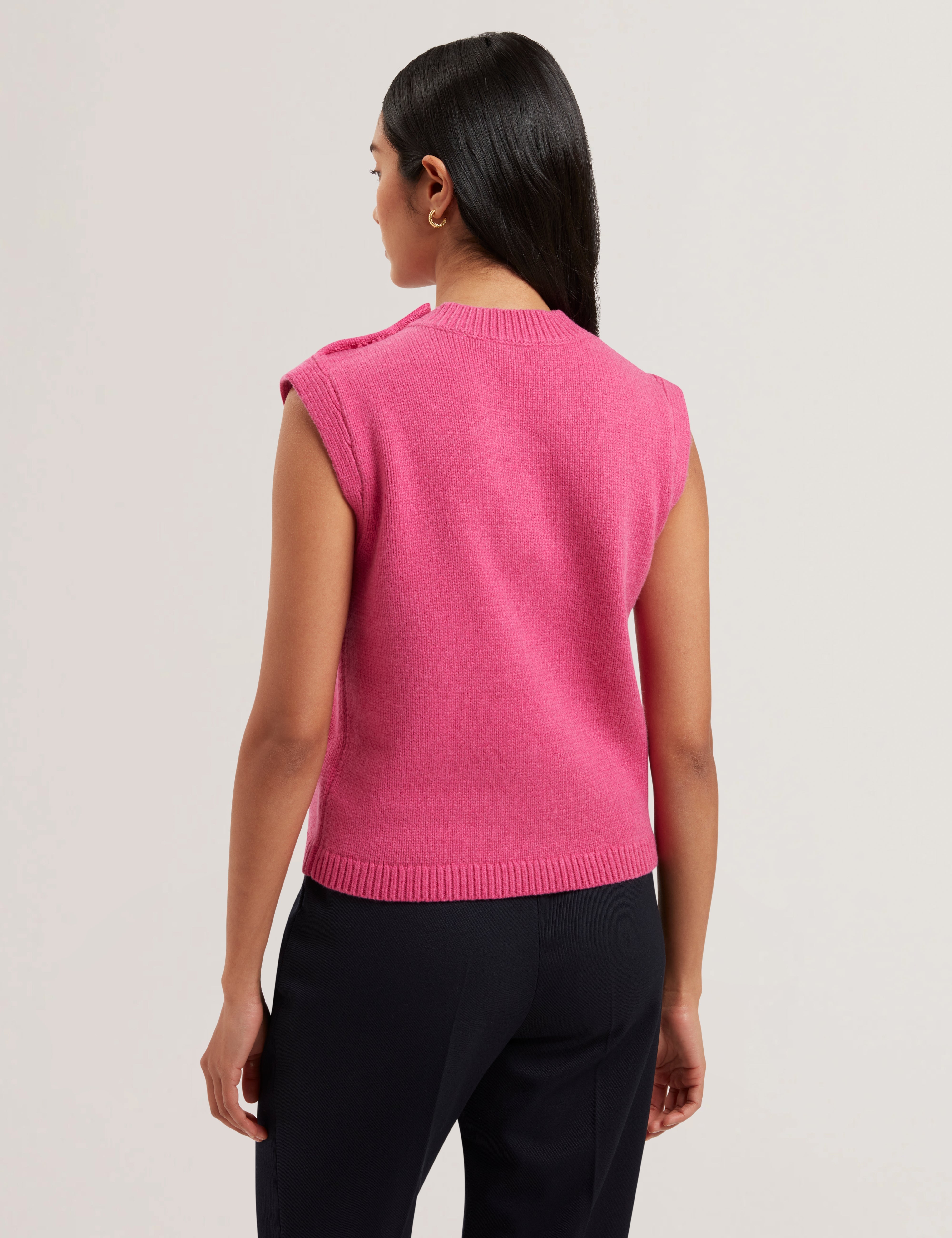 Rondher Rose Button Crew Neck Tank Brt-Pink