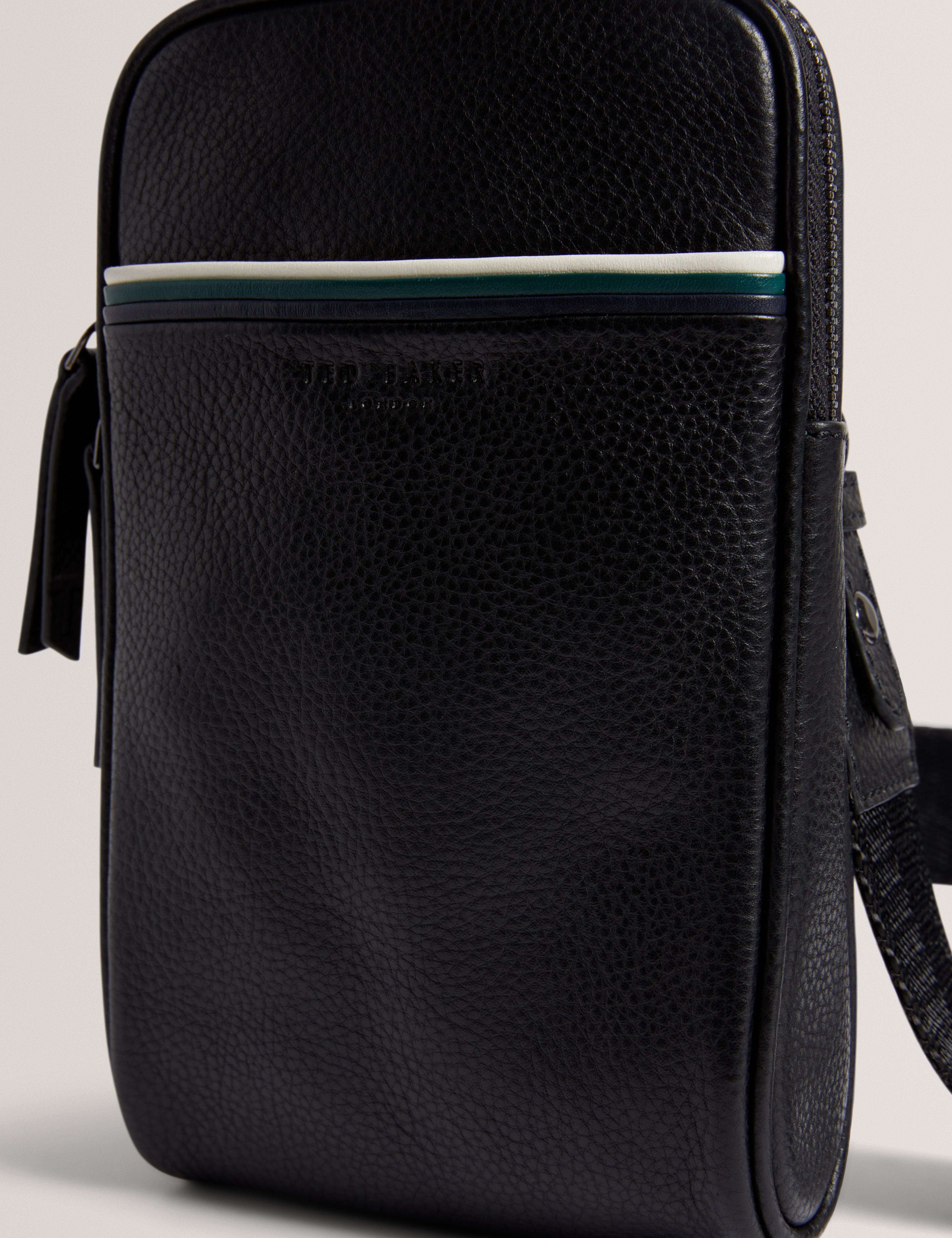 Grrant Stripe Leather Phone Carrier Black