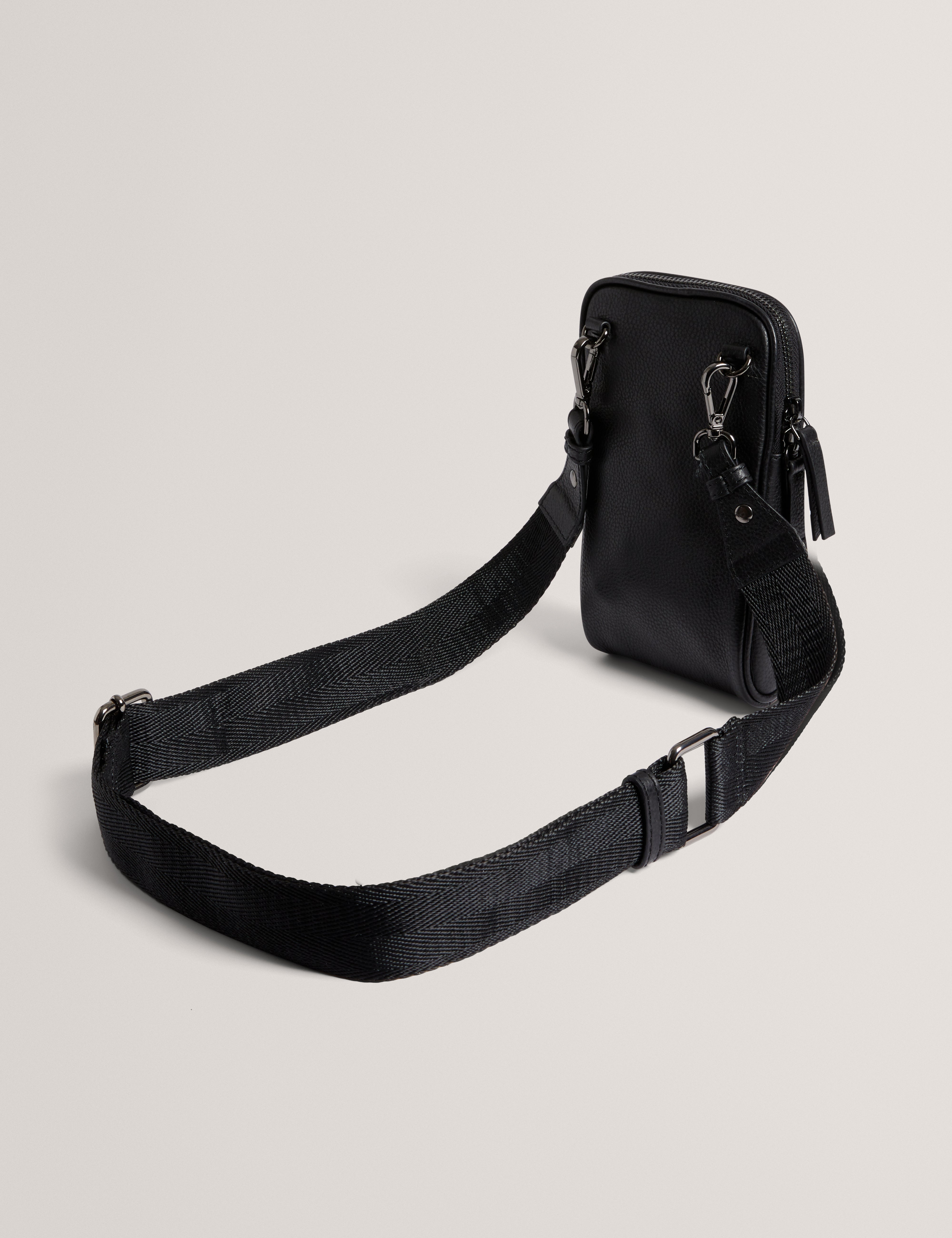 Grrant Stripe Leather Phone Carrier Black