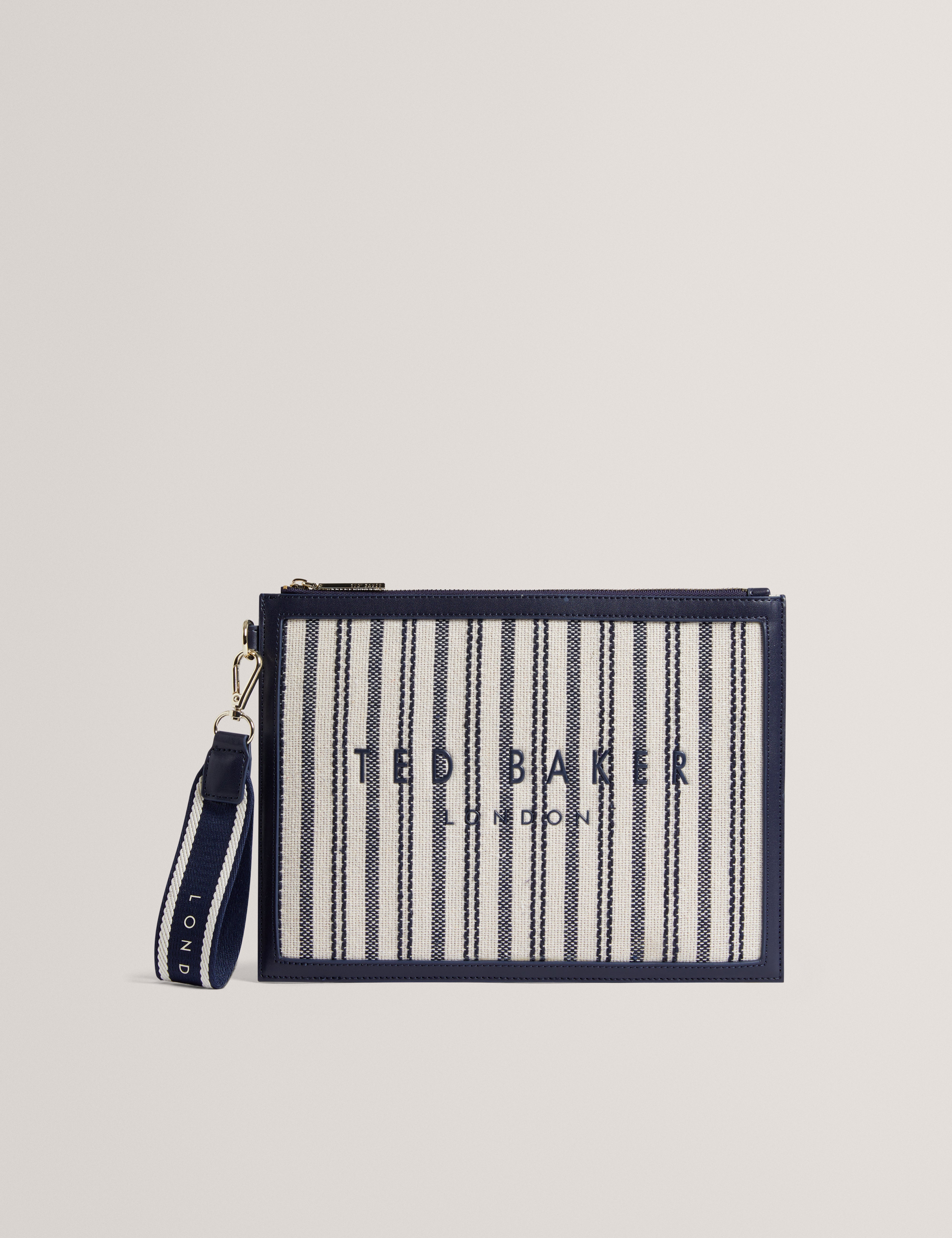 Hayss Striped Canvas Webbing Pouch Navy