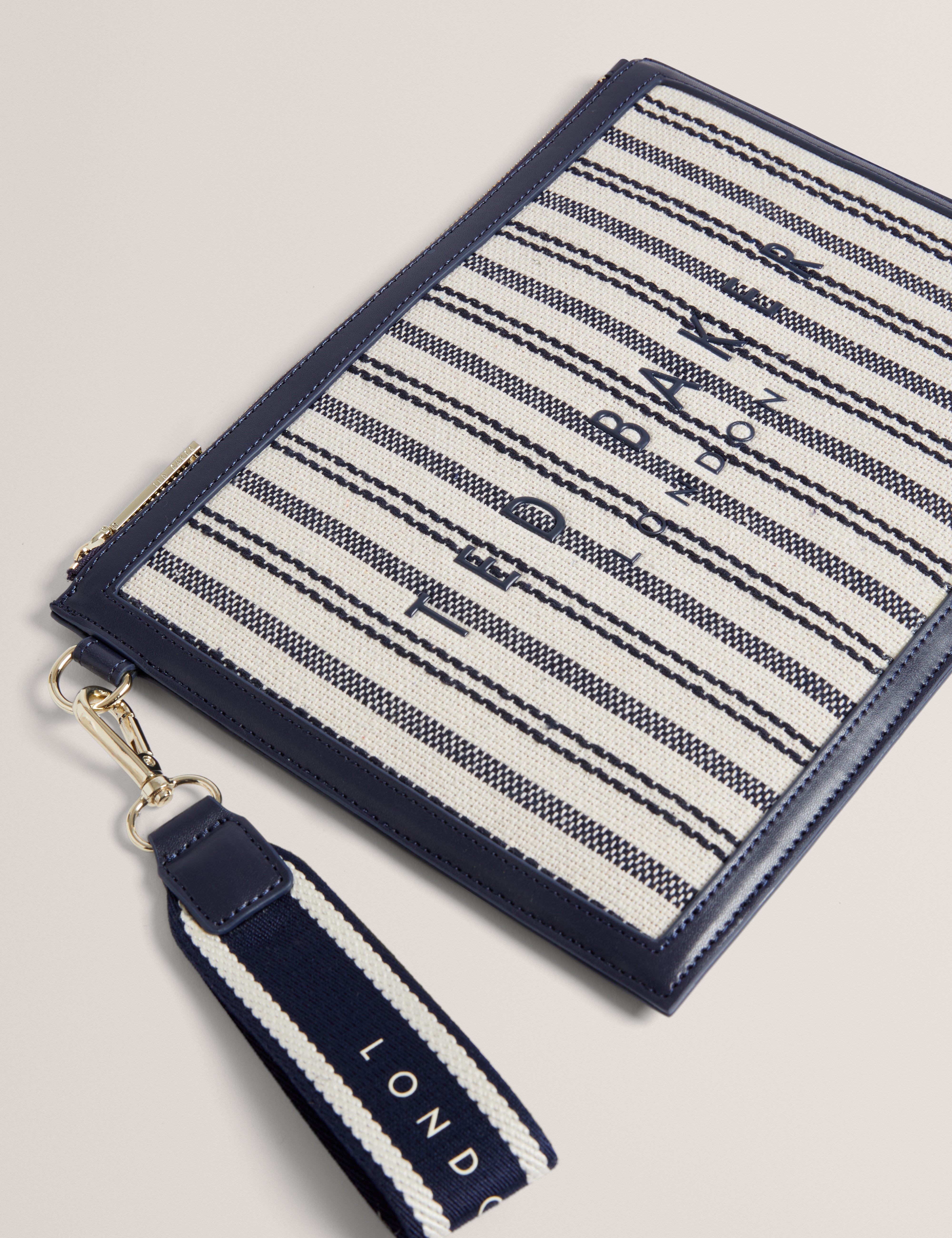 Hayss Striped Canvas Webbing Pouch Navy