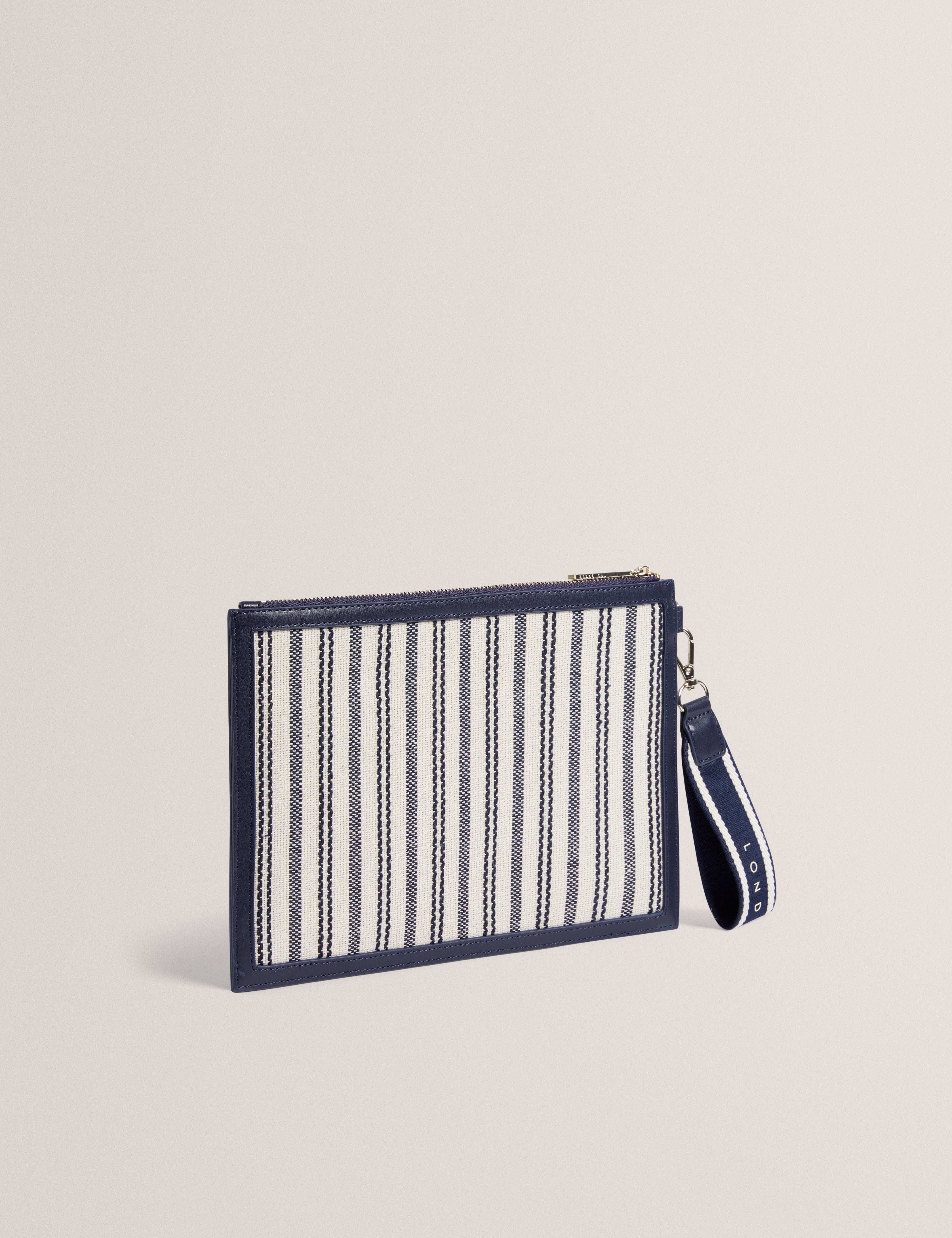 Hayss Striped Canvas Webbing Pouch Navy