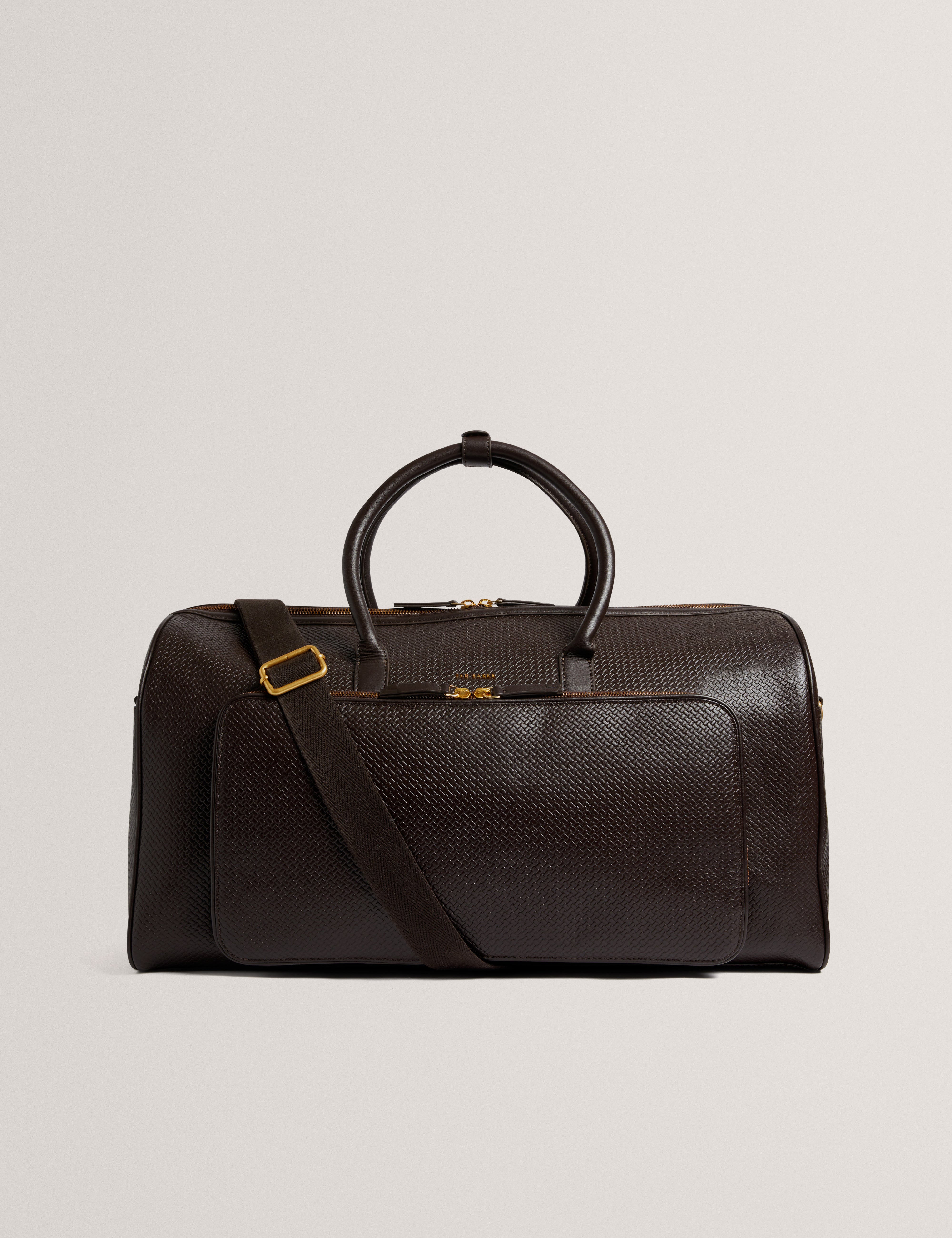 Carsen Weave Detail Leather Holdall Brn-Choc