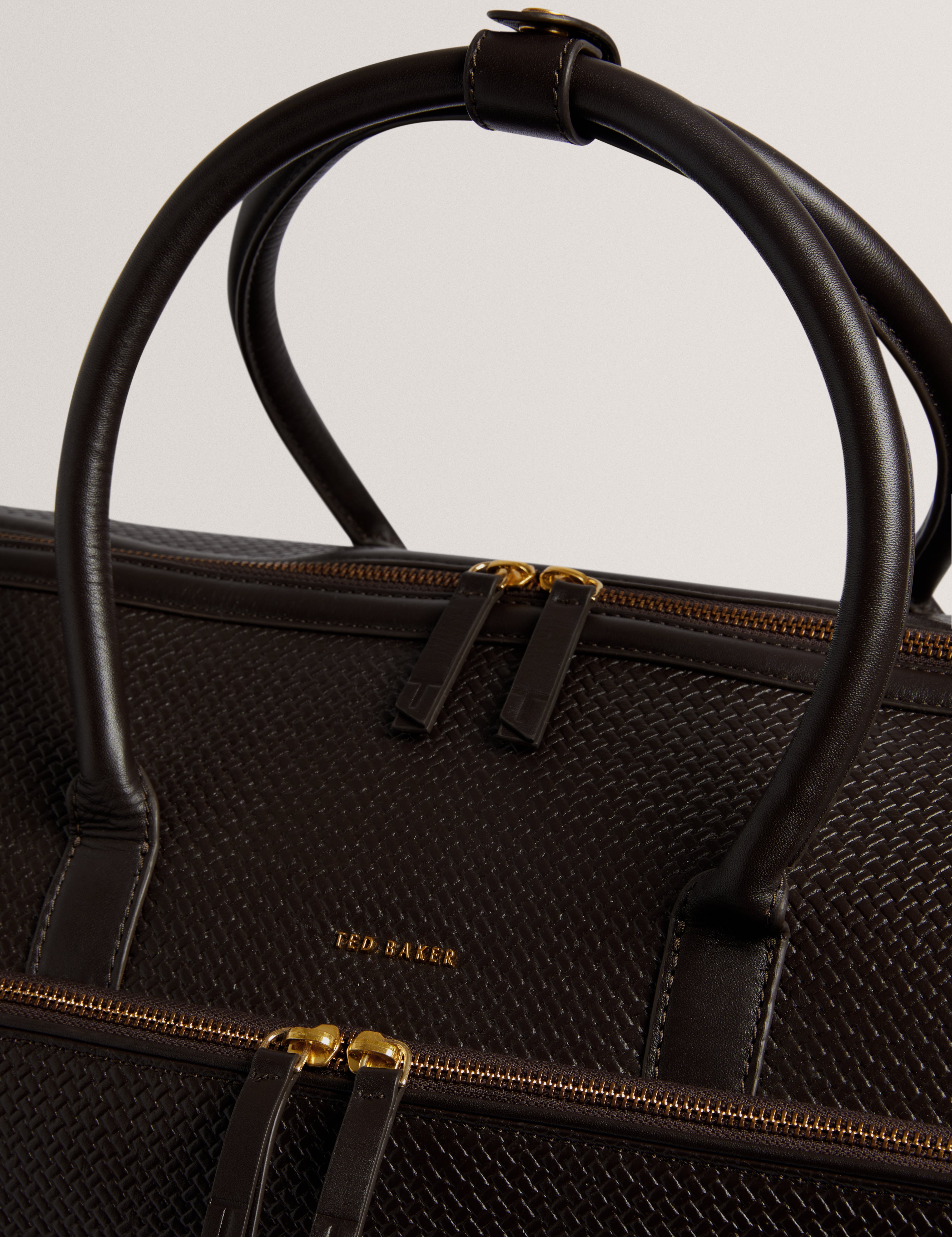 Carsen Weave Detail Leather Holdall Brn-Choc