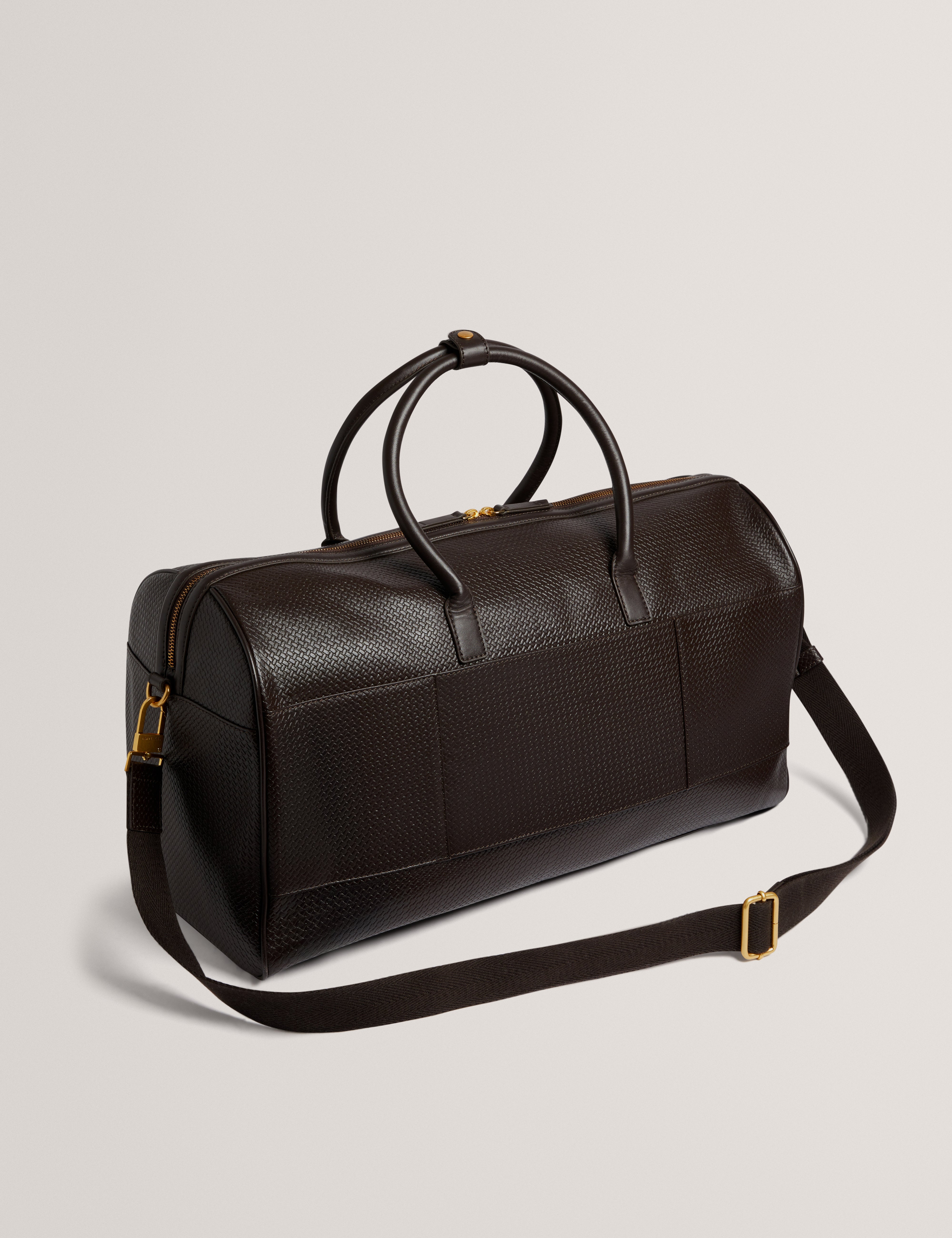 Carsen Weave Detail Leather Holdall Brn-Choc