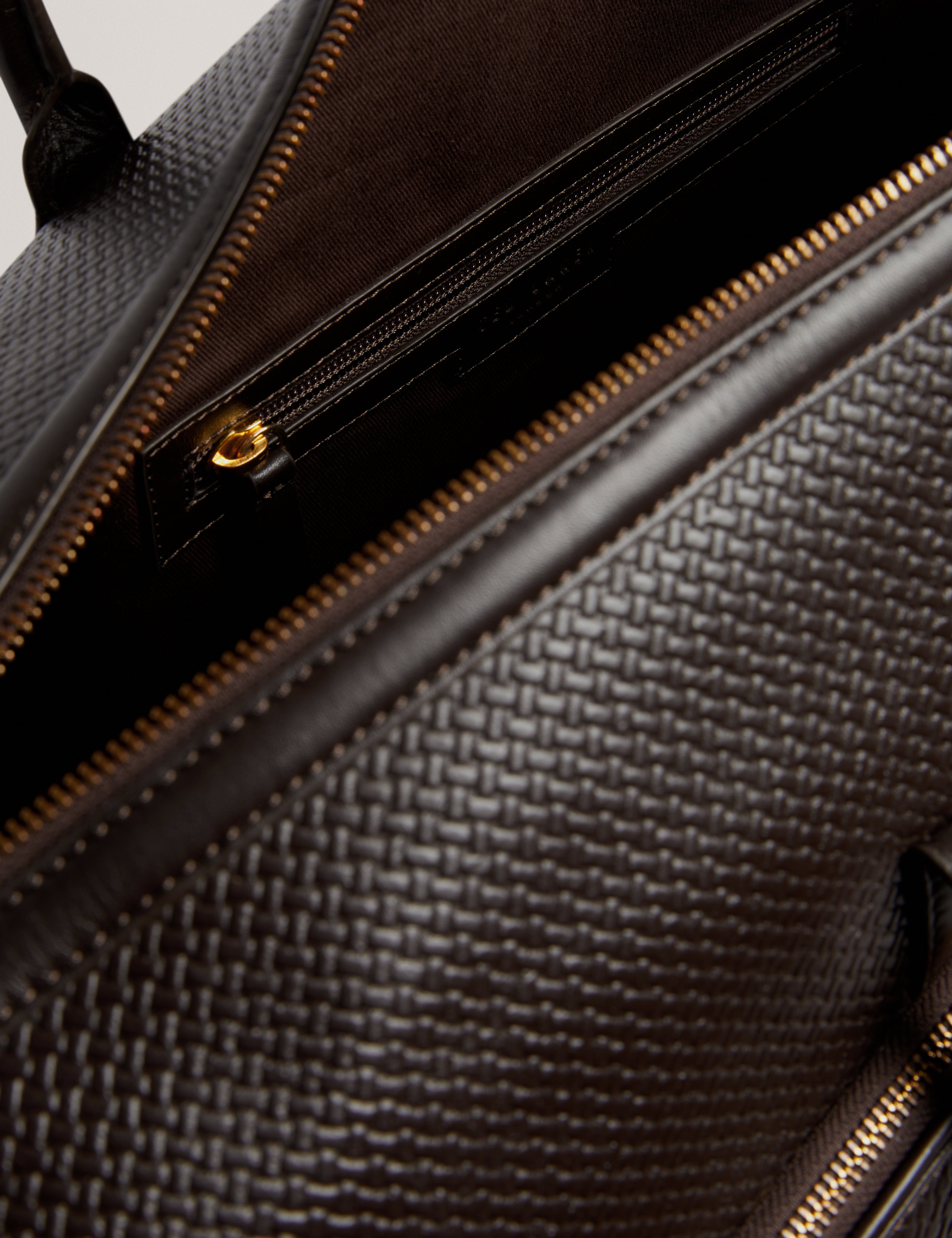 Carsen Weave Detail Leather Holdall Brn-Choc