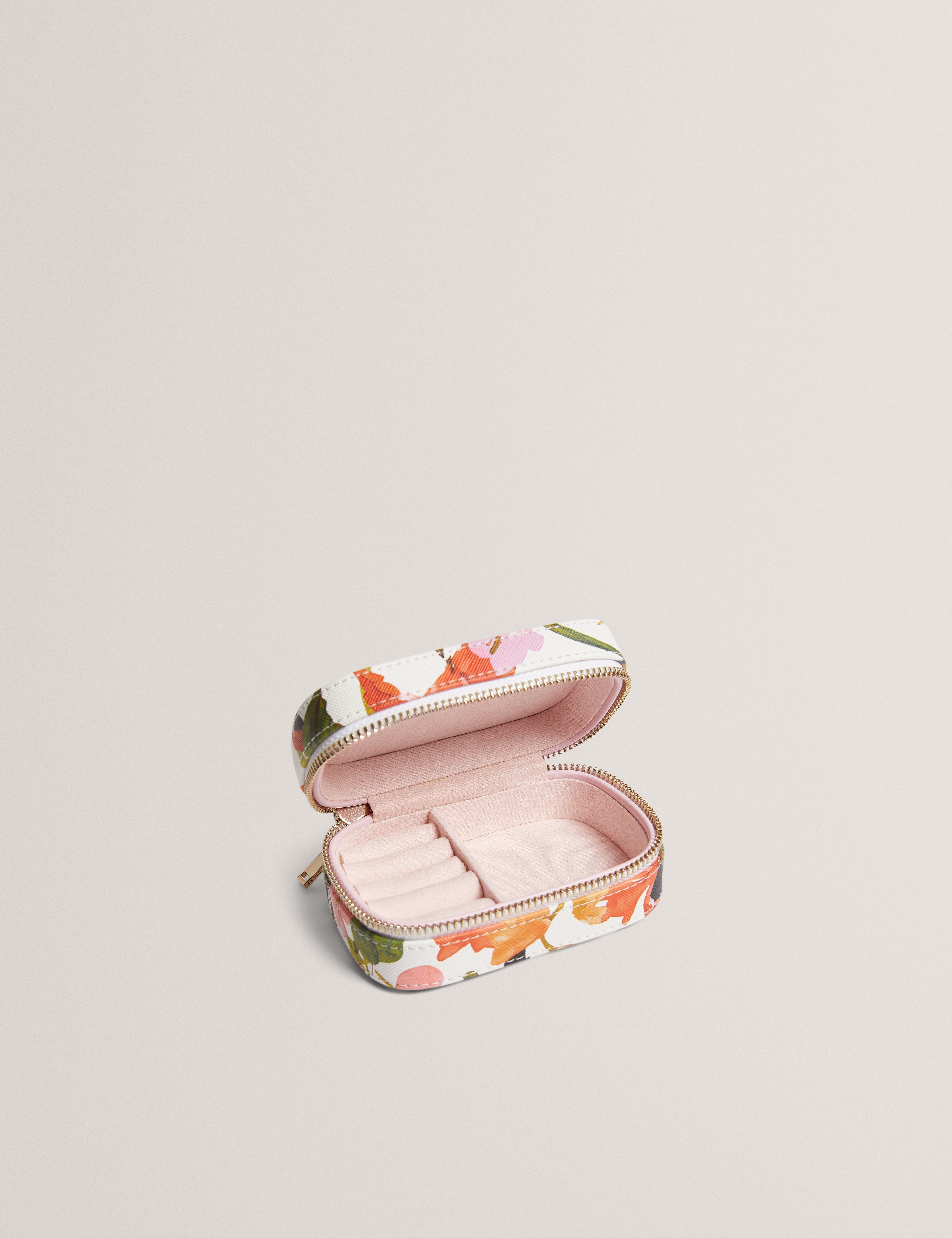 Wendas Printed Floral Small Jewellery Case Nat-White