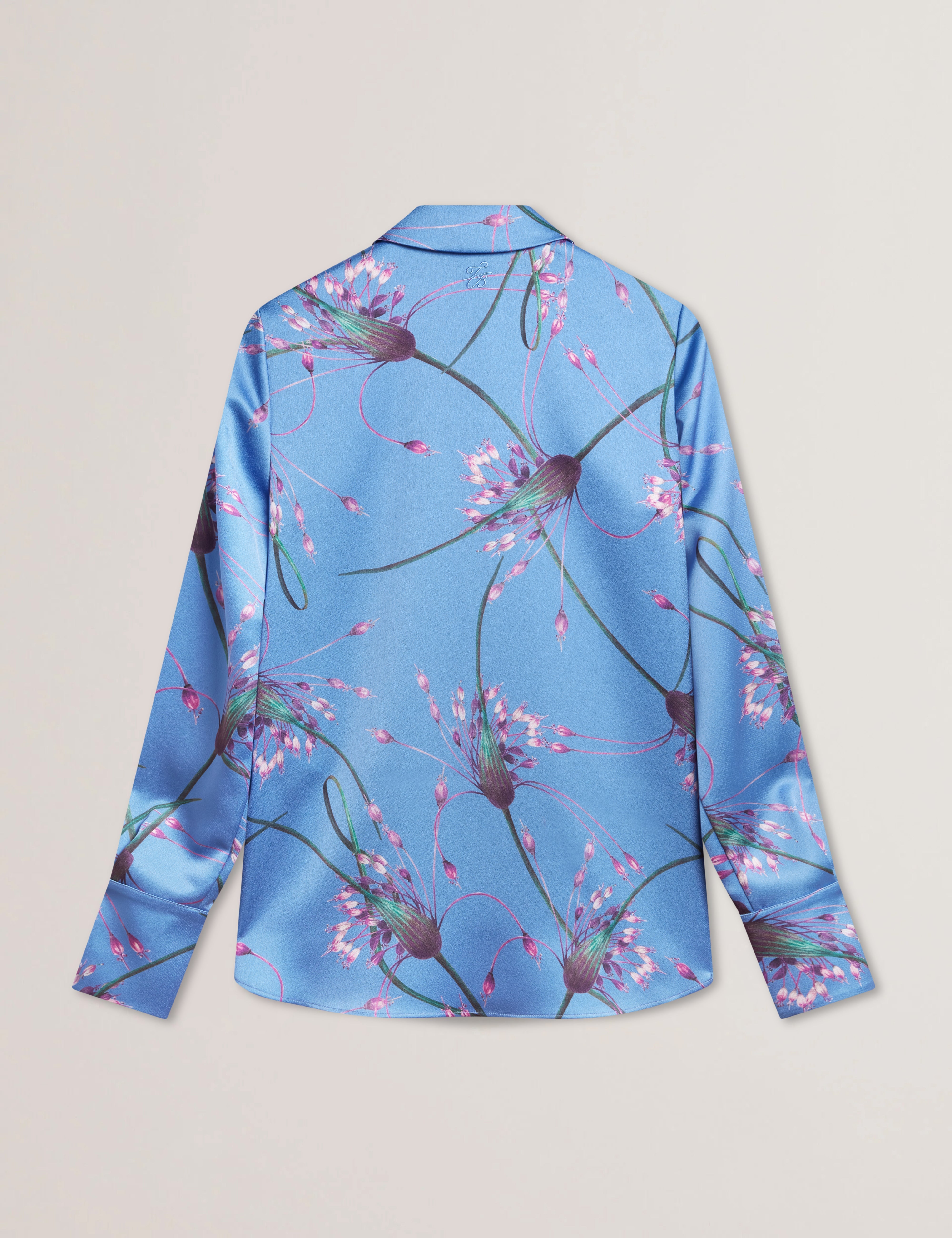 Mariga Printed Longline Satin Shirt Lt-Blue