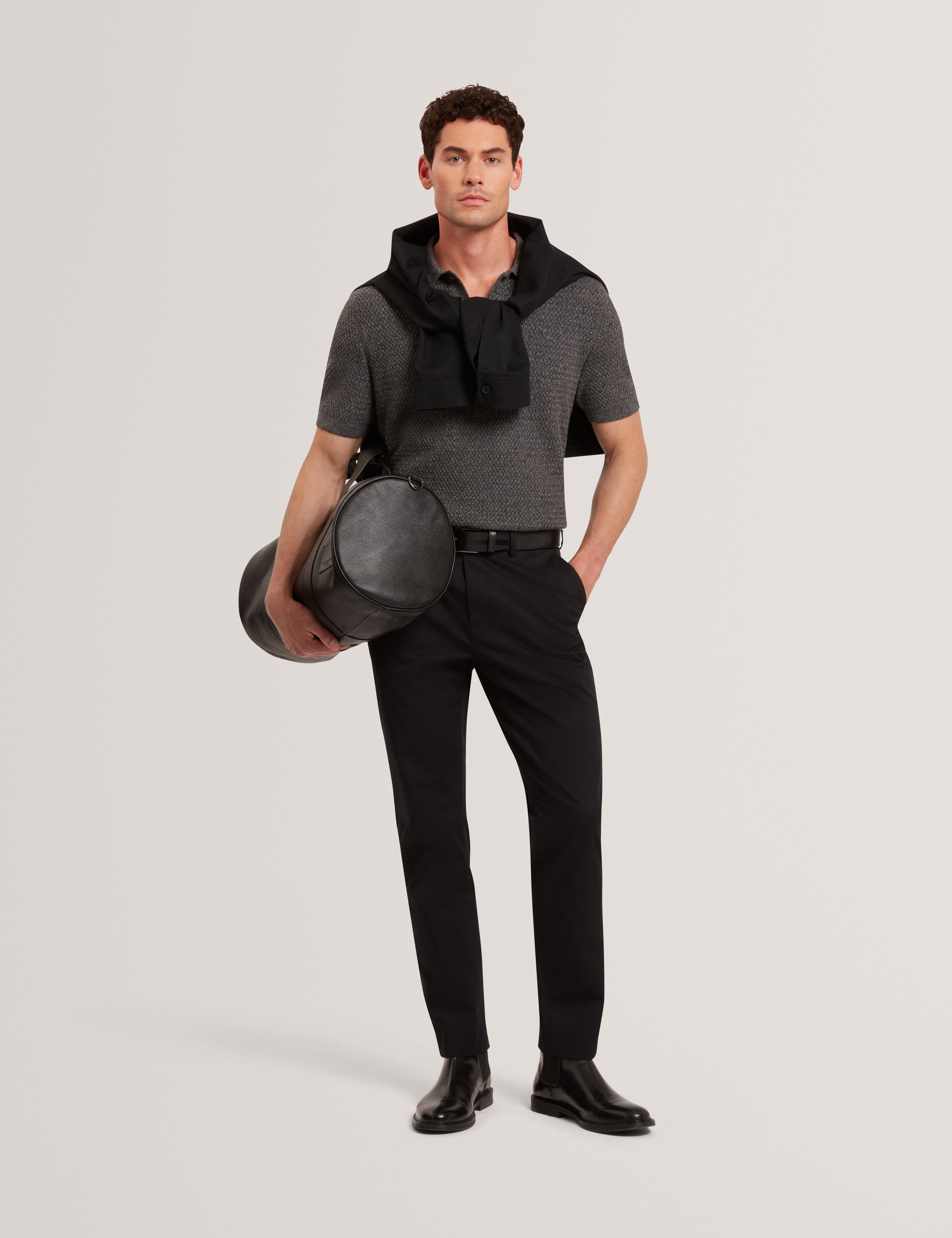 Janko Ss Textured Knit Polo Mid-Grey