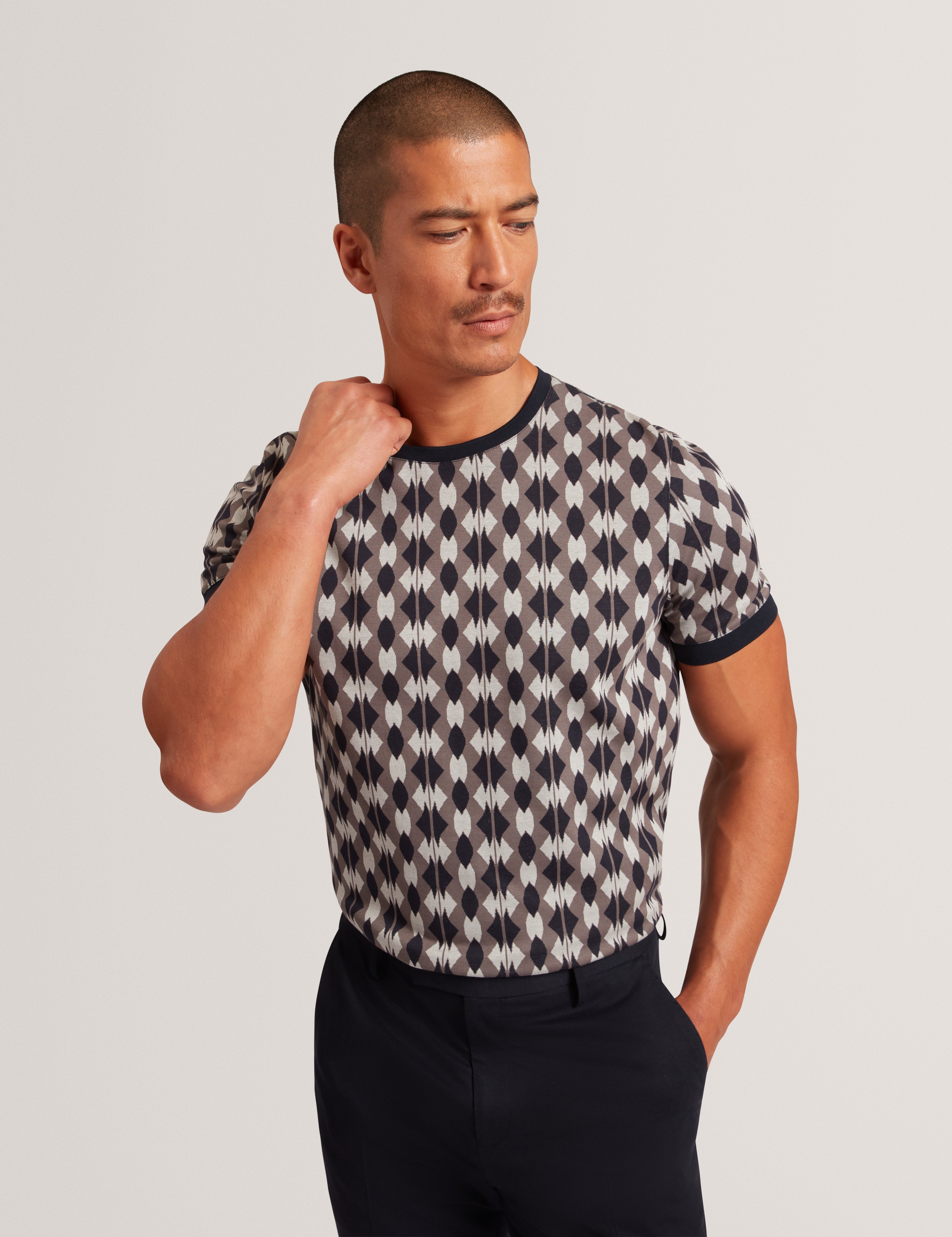 Joaa Ss Geo Jacquard T-Shirt Navy