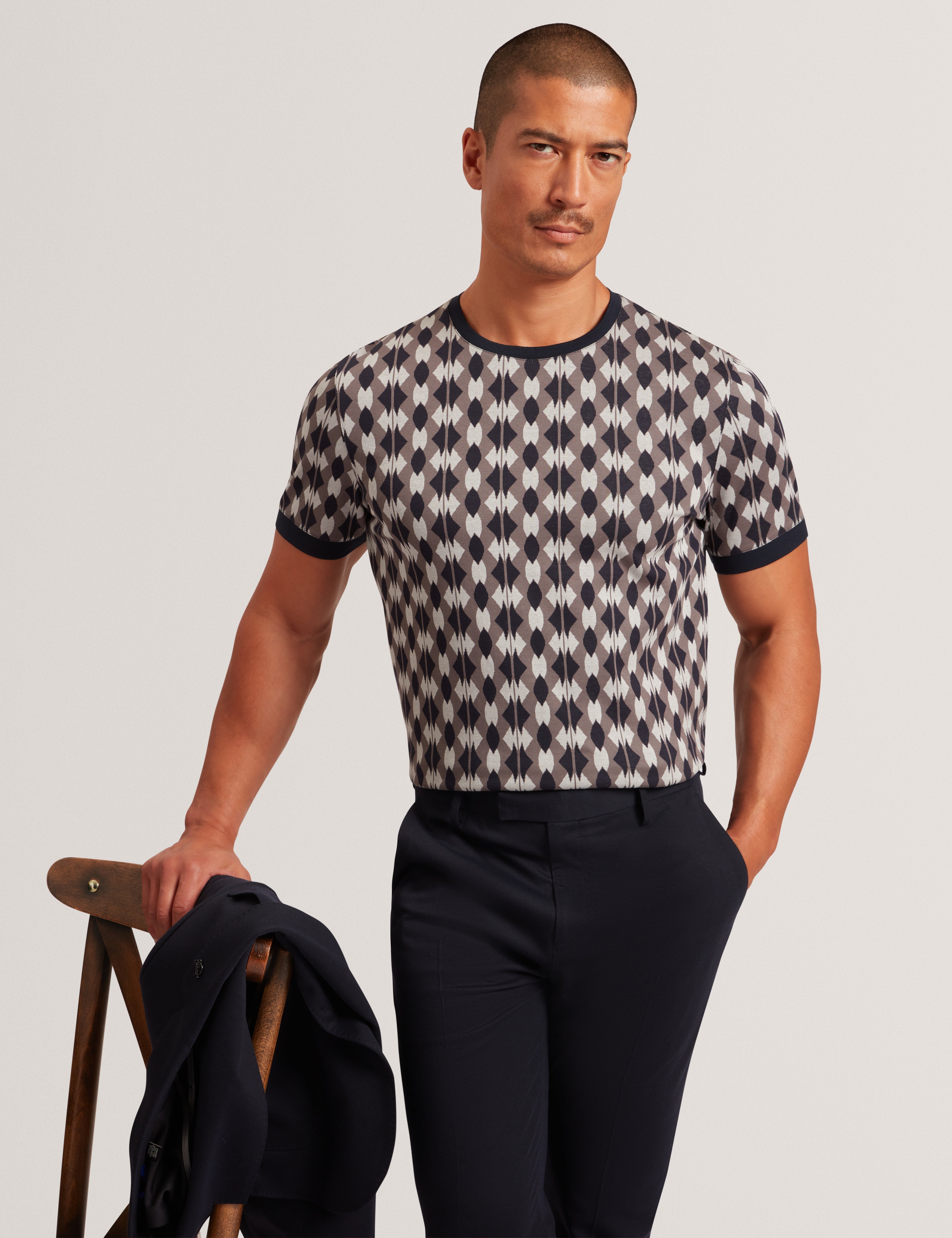 Joaa Ss Geo Jacquard T-Shirt Navy