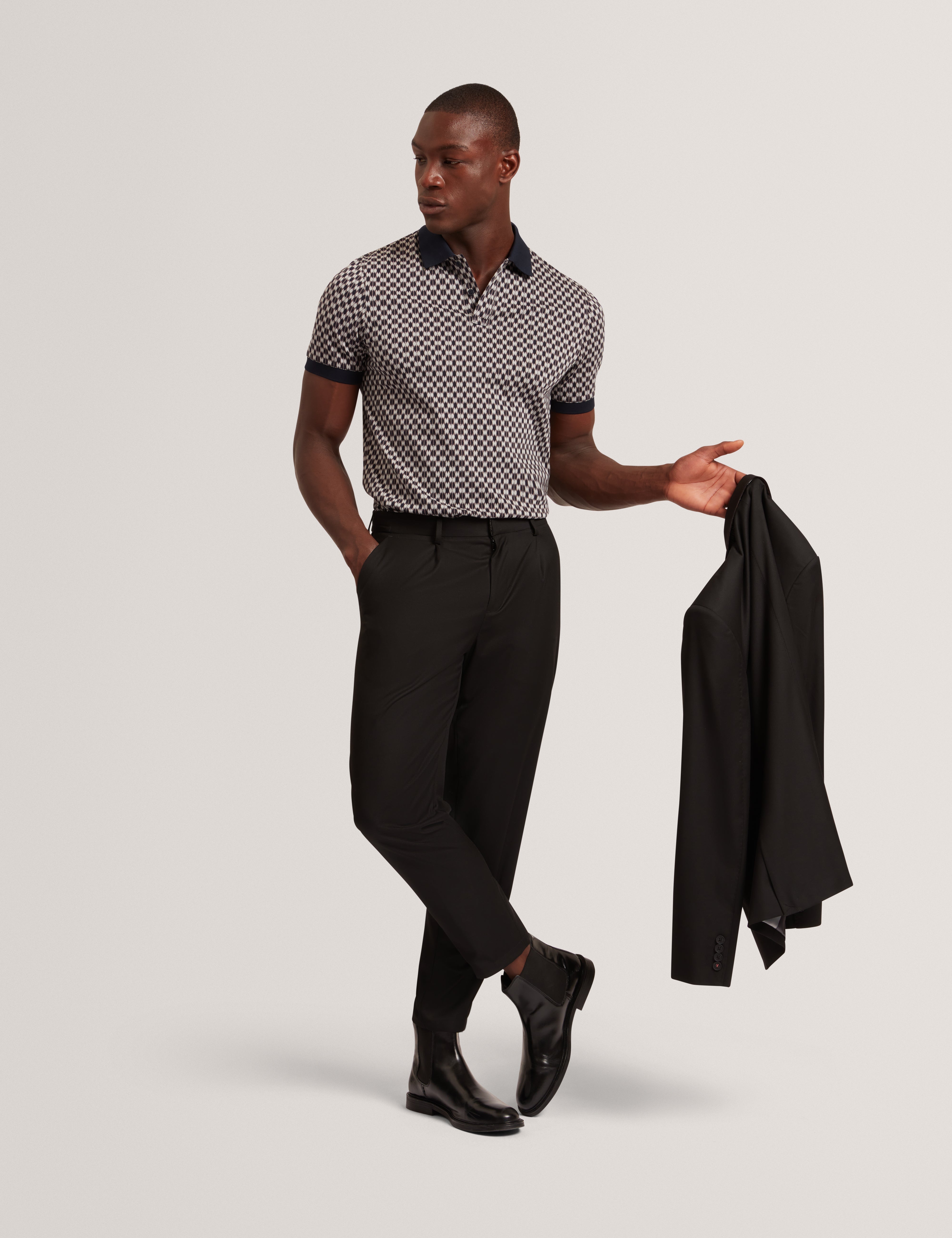 Ernist Ss Geo Jacquard Polo Navy