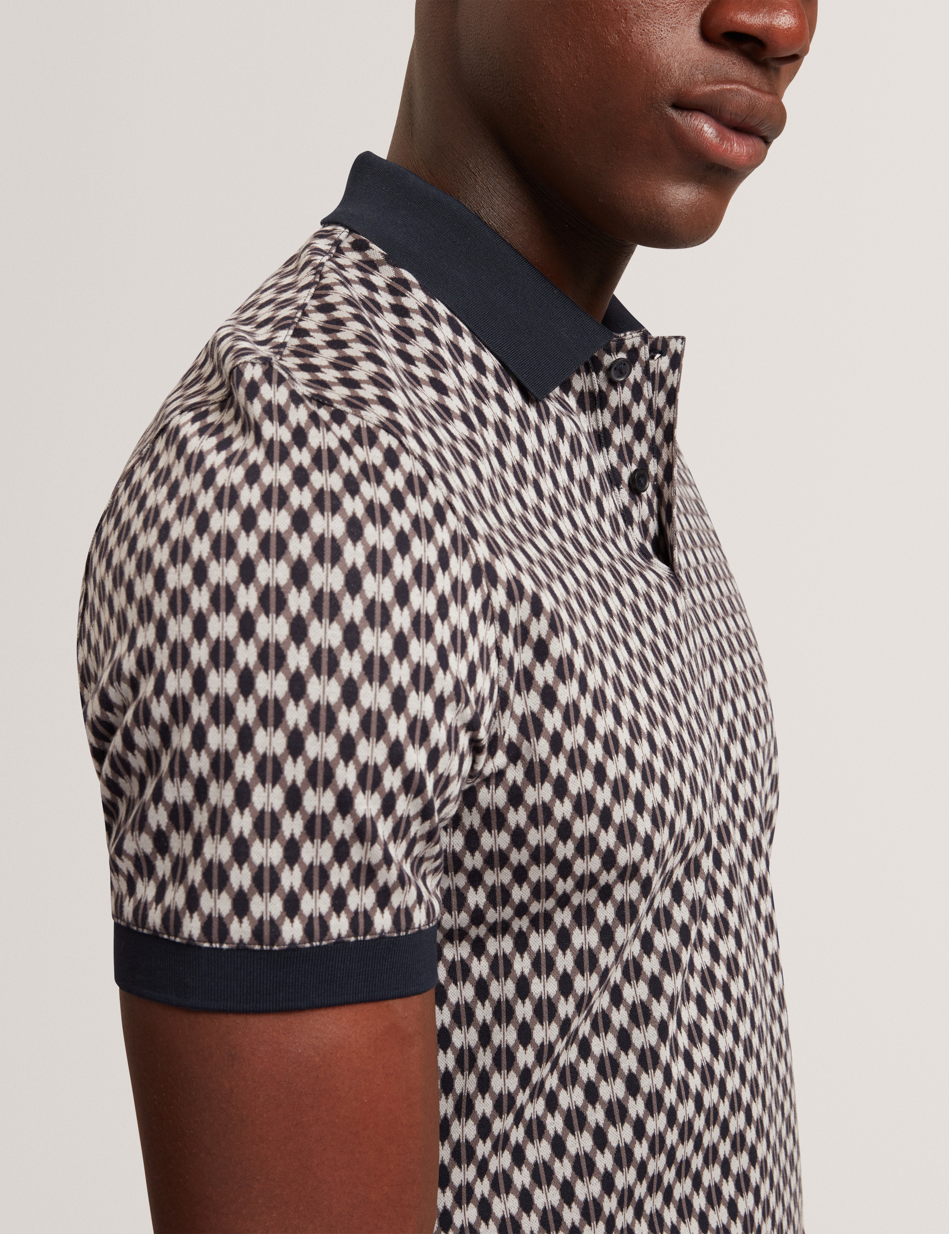 Ernist Ss Geo Jacquard Polo Navy