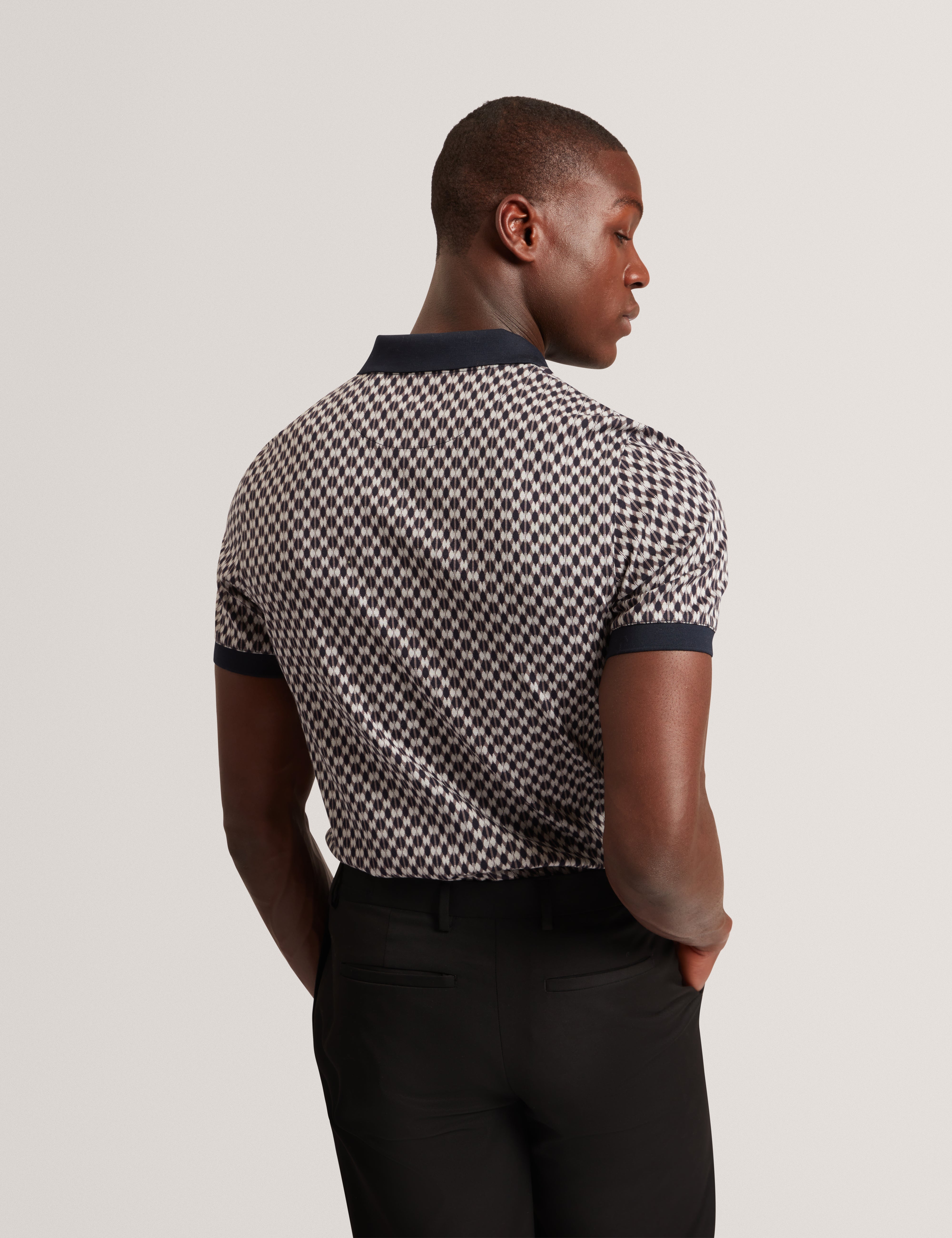 Ernist Ss Geo Jacquard Polo Navy