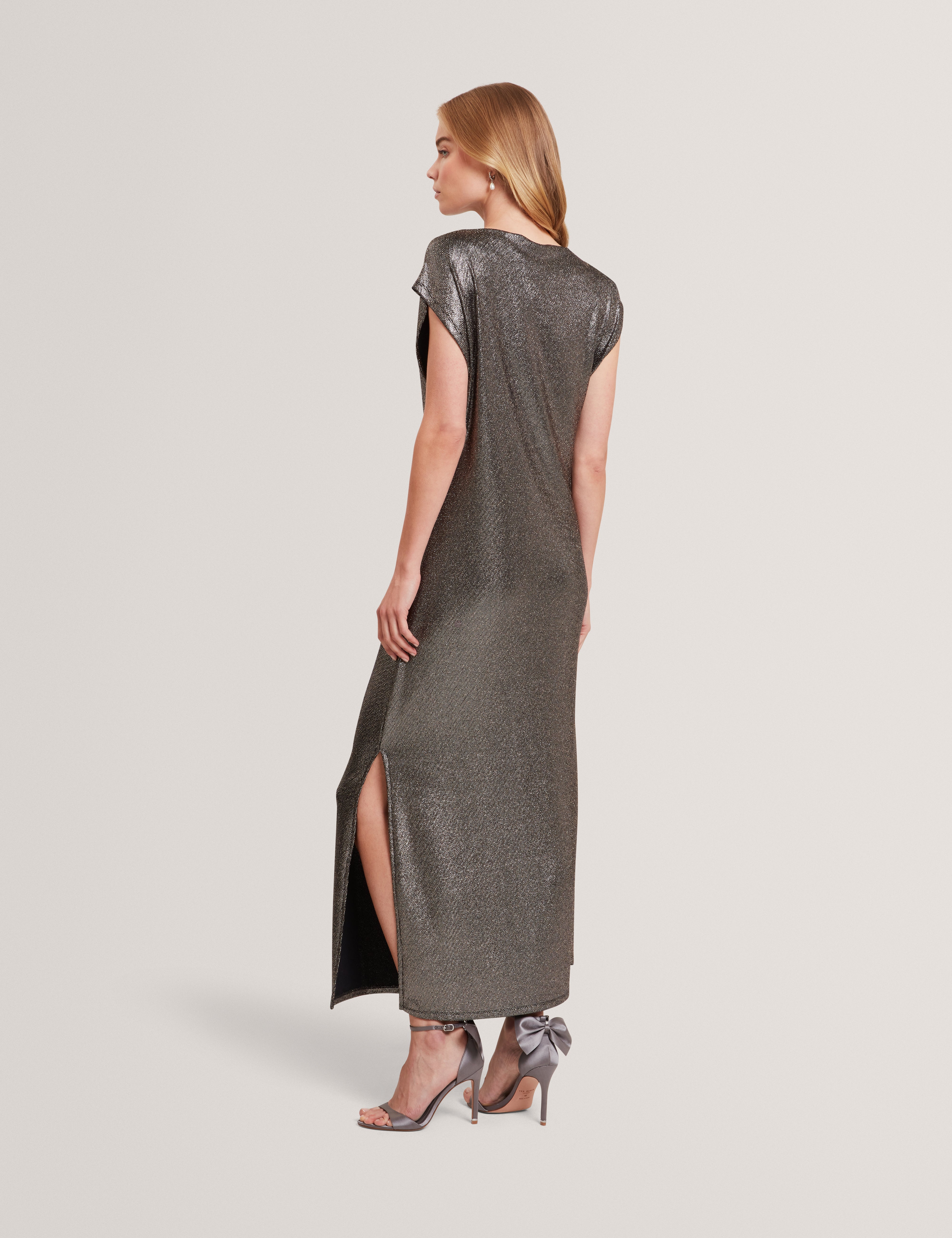 Jazziie Metallic Sleeveless Midi Dress Charcoal