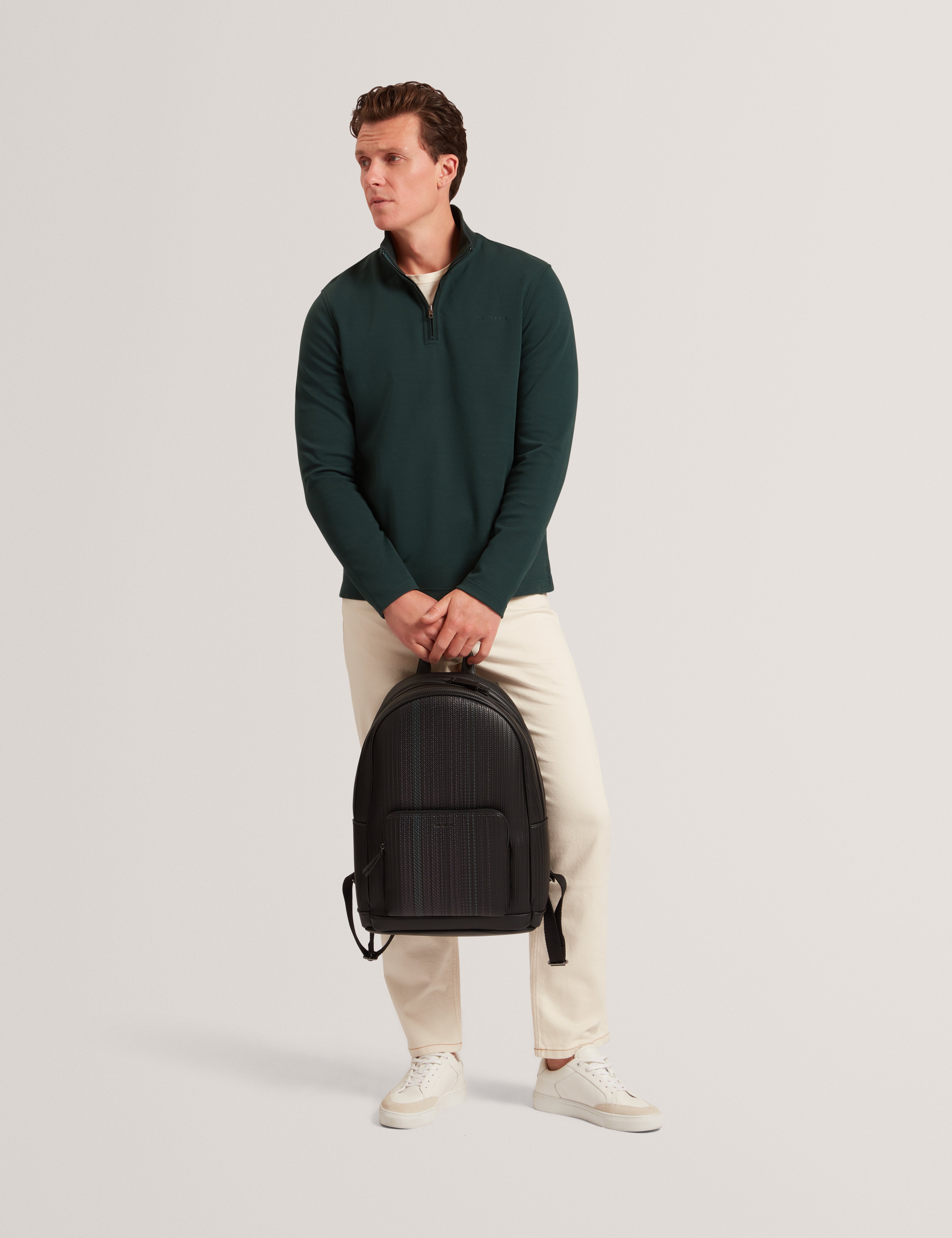 كرابتري سترة بنصف سحاب لون أخضر داكن