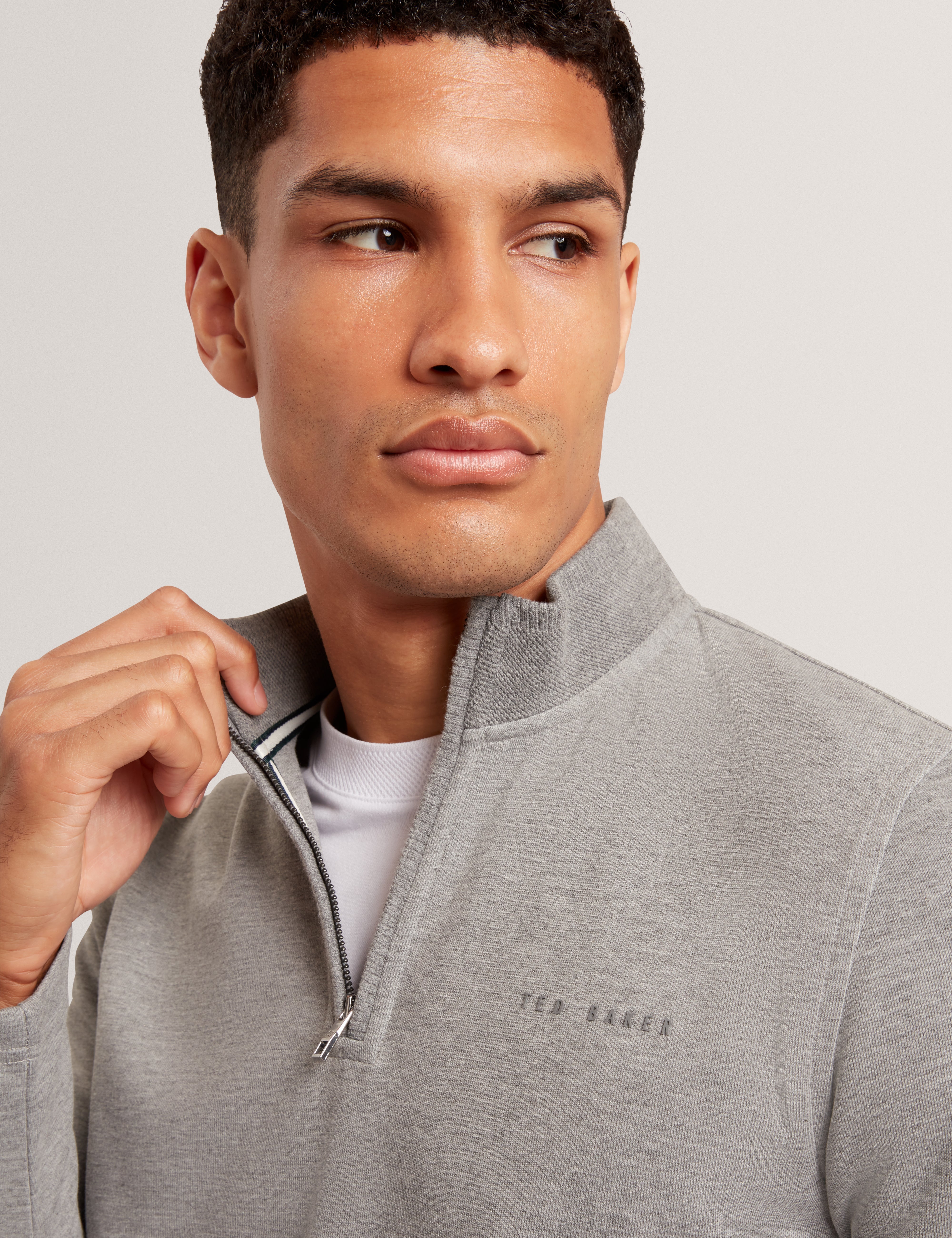 Crabtre Branded Honeycomb Trim Half Zip Mid-Grey