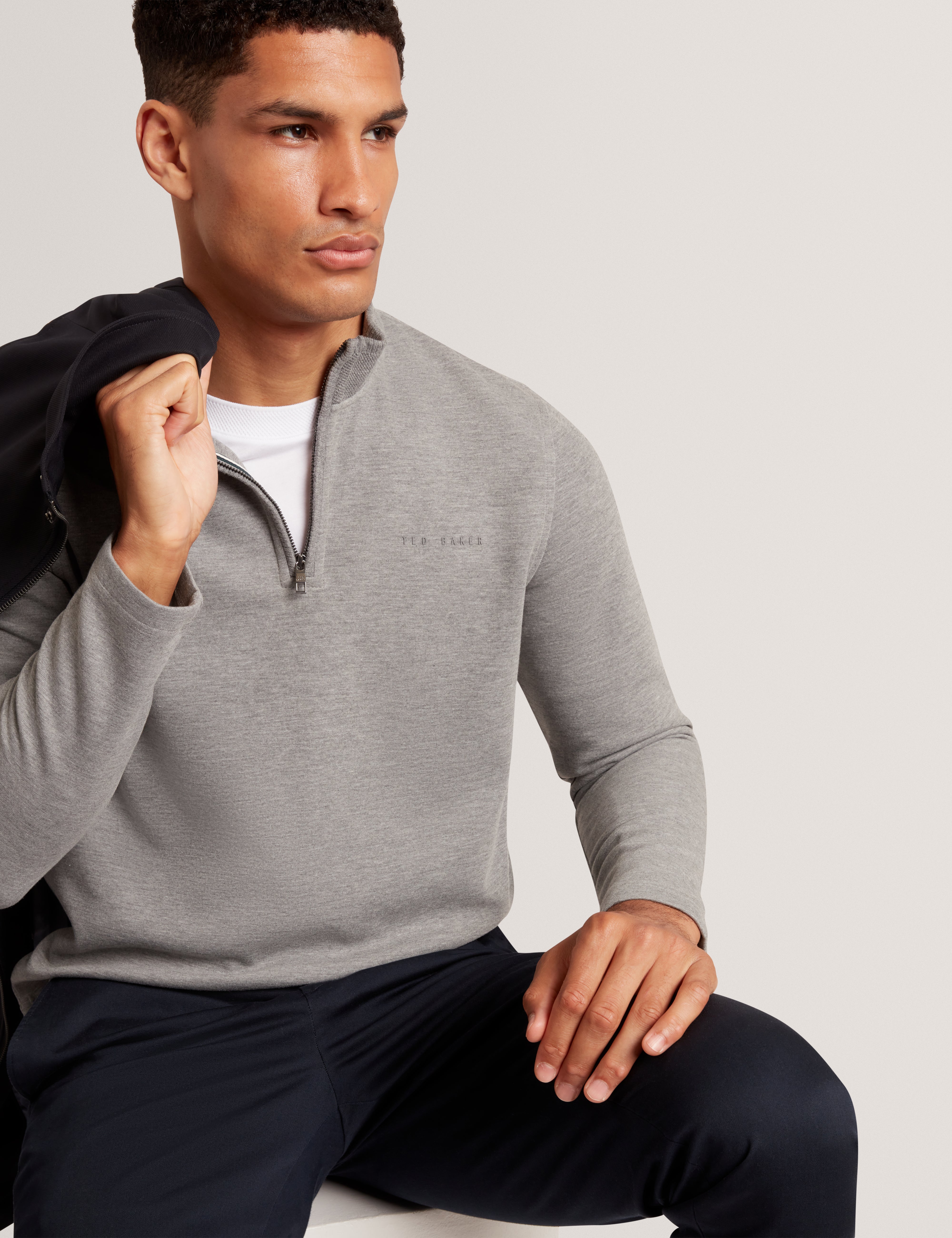 Crabtre Branded Honeycomb Trim Half Zip Mid-Grey